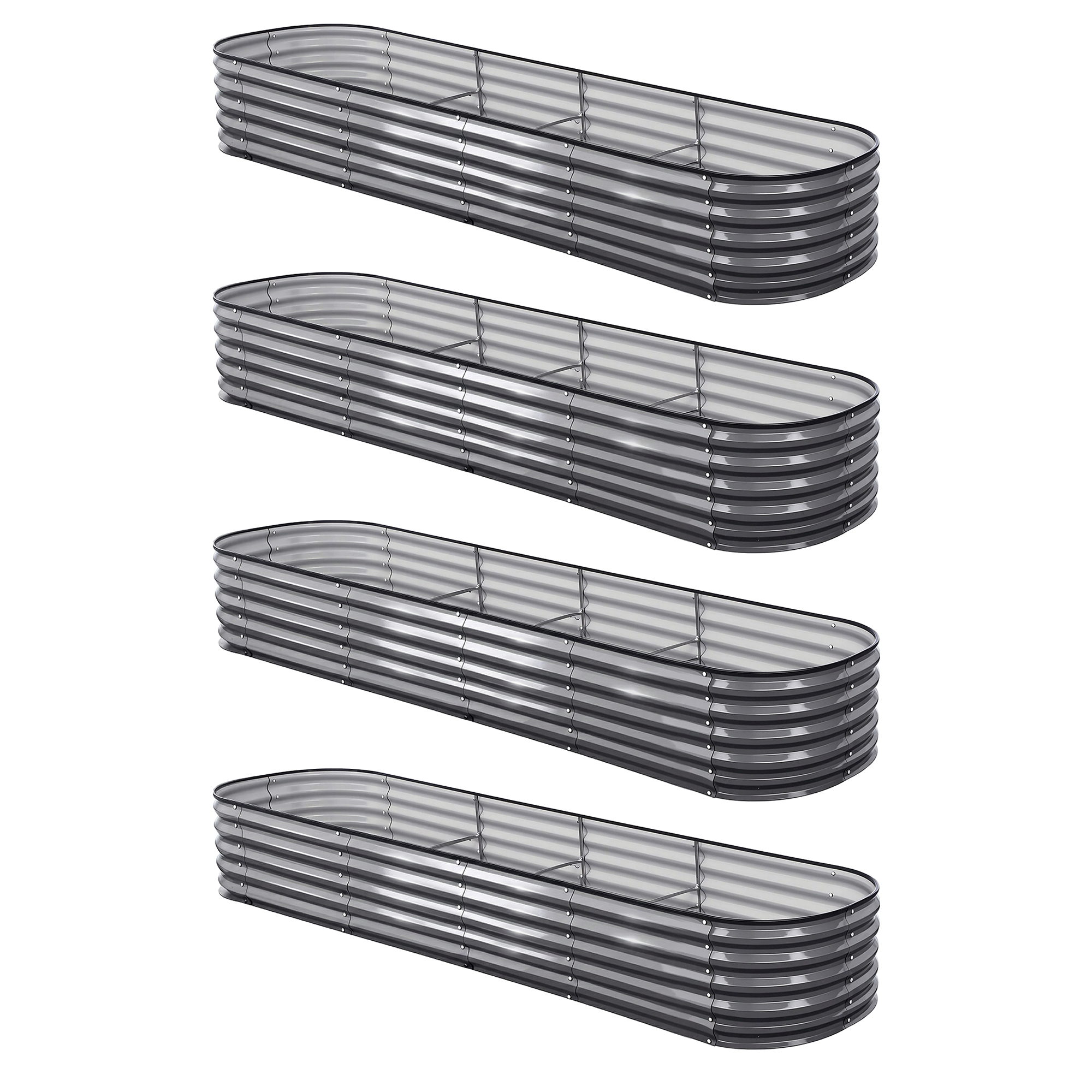 Green Fingers 4 Pcs Raised Garden Bed Kit Oval Galvanized Steel Planter Boxes 320x80x42cm, Heavy Duty Metal Elevated Garden Bed for Vegetables Flowers Herbs, with Safety Edging, Gloves & Pegs Included - Image 6