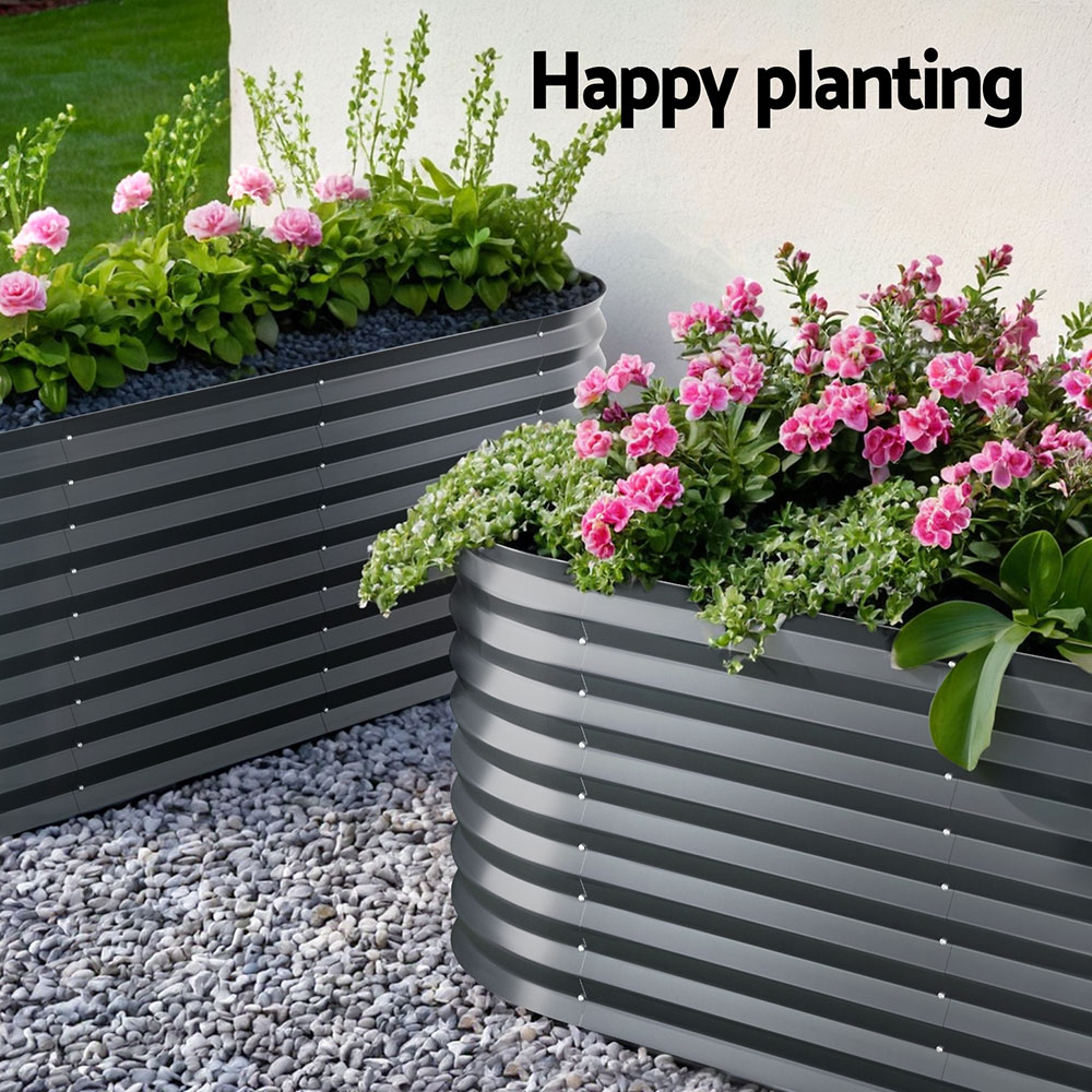x2 Green Fingers Raised Garden Bed Kit Planter Oval Galvanised Steel 240cmX80cmX56cm - Image 3