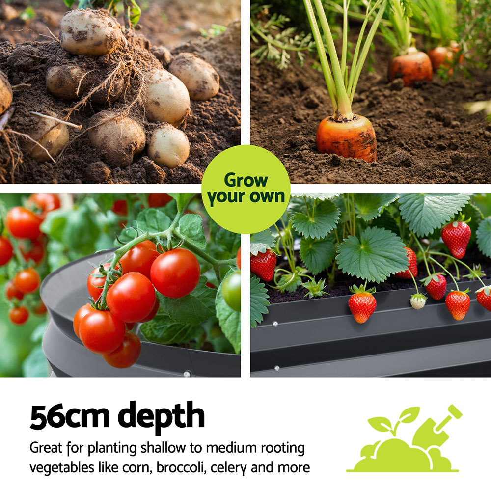 x2 Green Fingers Raised Garden Bed Kit Planter Oval Galvanised Steel 240cmX80cmX56cm - Image 4
