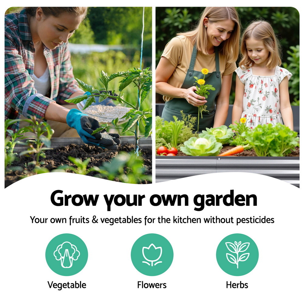 x2 Green Fingers Raised Garden Bed Kit Planter Oval Galvanised Steel 240cmX80cmX56cm - Image 5