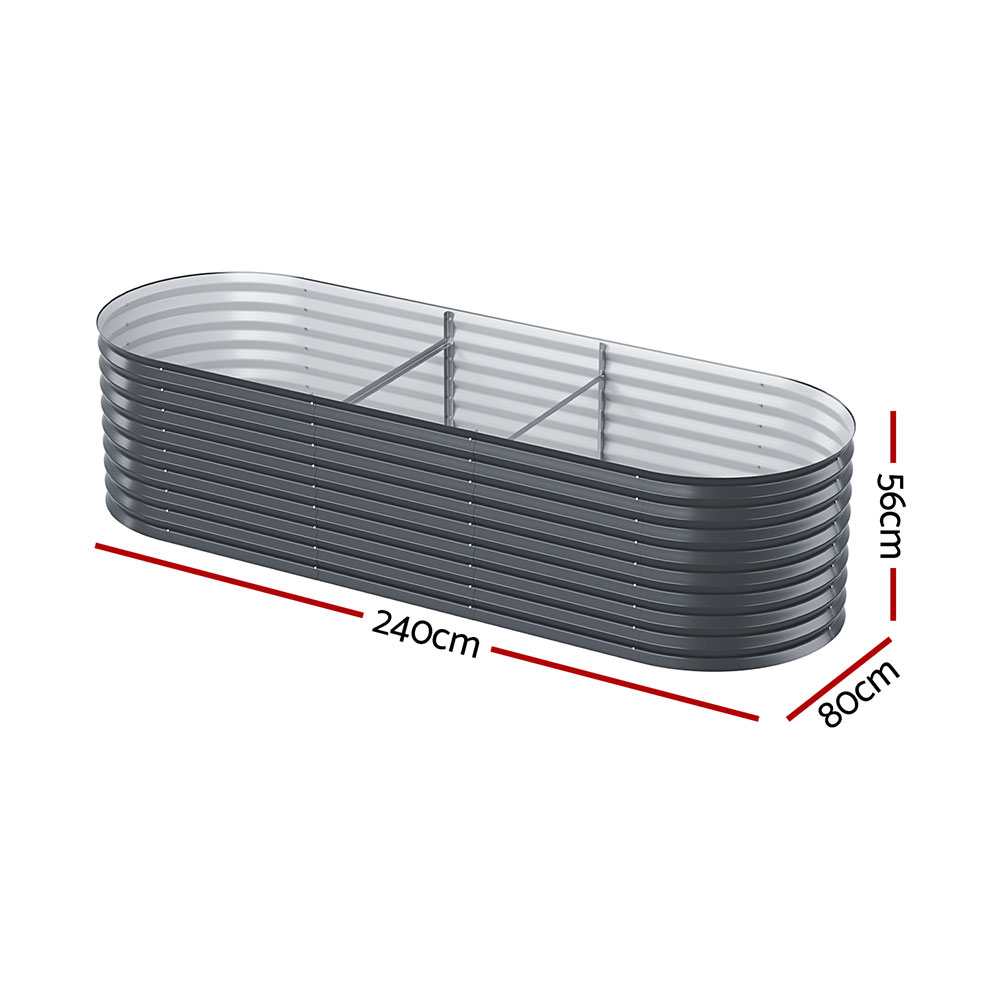 x2 Green Fingers Raised Garden Bed Kit Planter Oval Galvanised Steel 240cmX80cmX56cm - Image 6