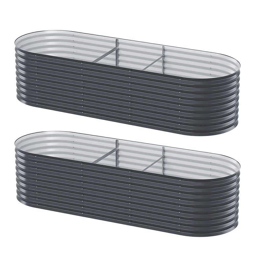 x2 Green Fingers Raised Garden Bed Kit Planter Oval Galvanised Steel 240cmX80cmX56cm - Image 7