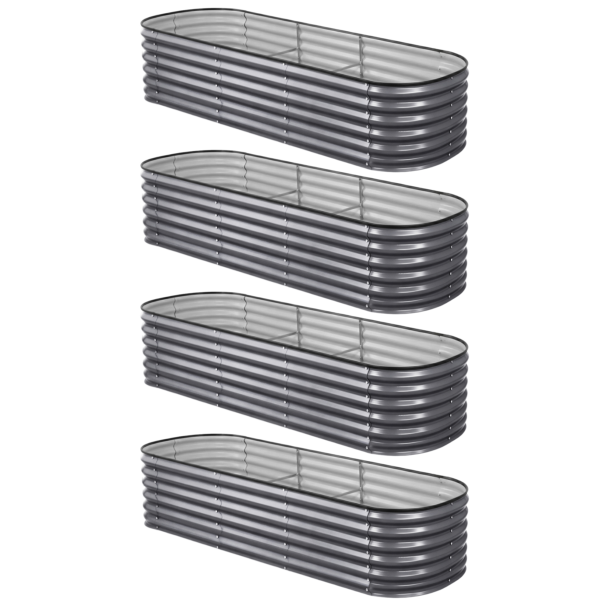 Green Fingers 4 Pcs Raised Garden Bed Kit Oval Galvanized Steel Planter Boxes 240x80x56cm, Heavy Duty Metal Elevated Garden Bed for Vegetables Flowers Herbs, with Safety Edging, Gloves & Pegs Included - Image 6