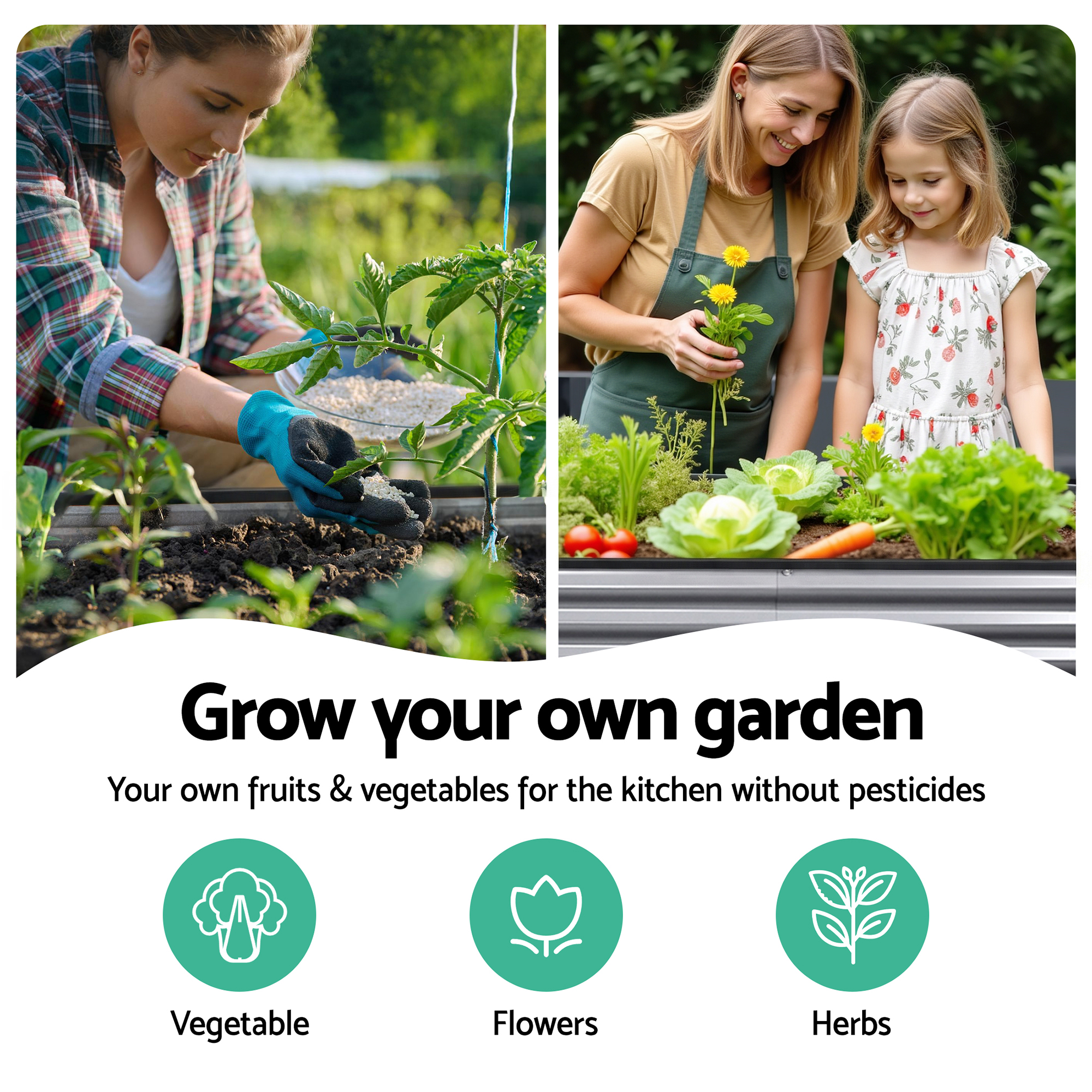 Green Fingers 4 Pcs Raised Garden Bed Kit Oval Galvanized Steel Planter Boxes 320x80x56cm, Heavy Duty Metal Elevated Garden Bed for Vegetables Flowers Herbs, with Safety Edging, Gloves & Pegs Included - Image 5