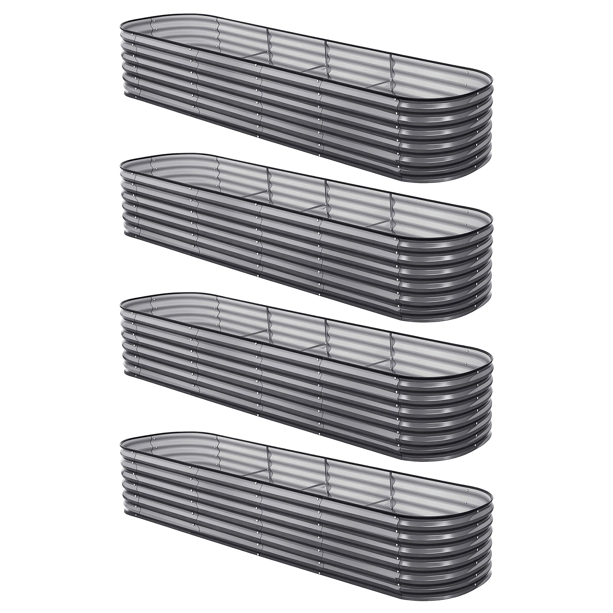 Green Fingers 4 Pcs Raised Garden Bed Kit Oval Galvanized Steel Planter Boxes 320x80x56cm, Heavy Duty Metal Elevated Garden Bed for Vegetables Flowers Herbs, with Safety Edging, Gloves & Pegs Included - Image 6