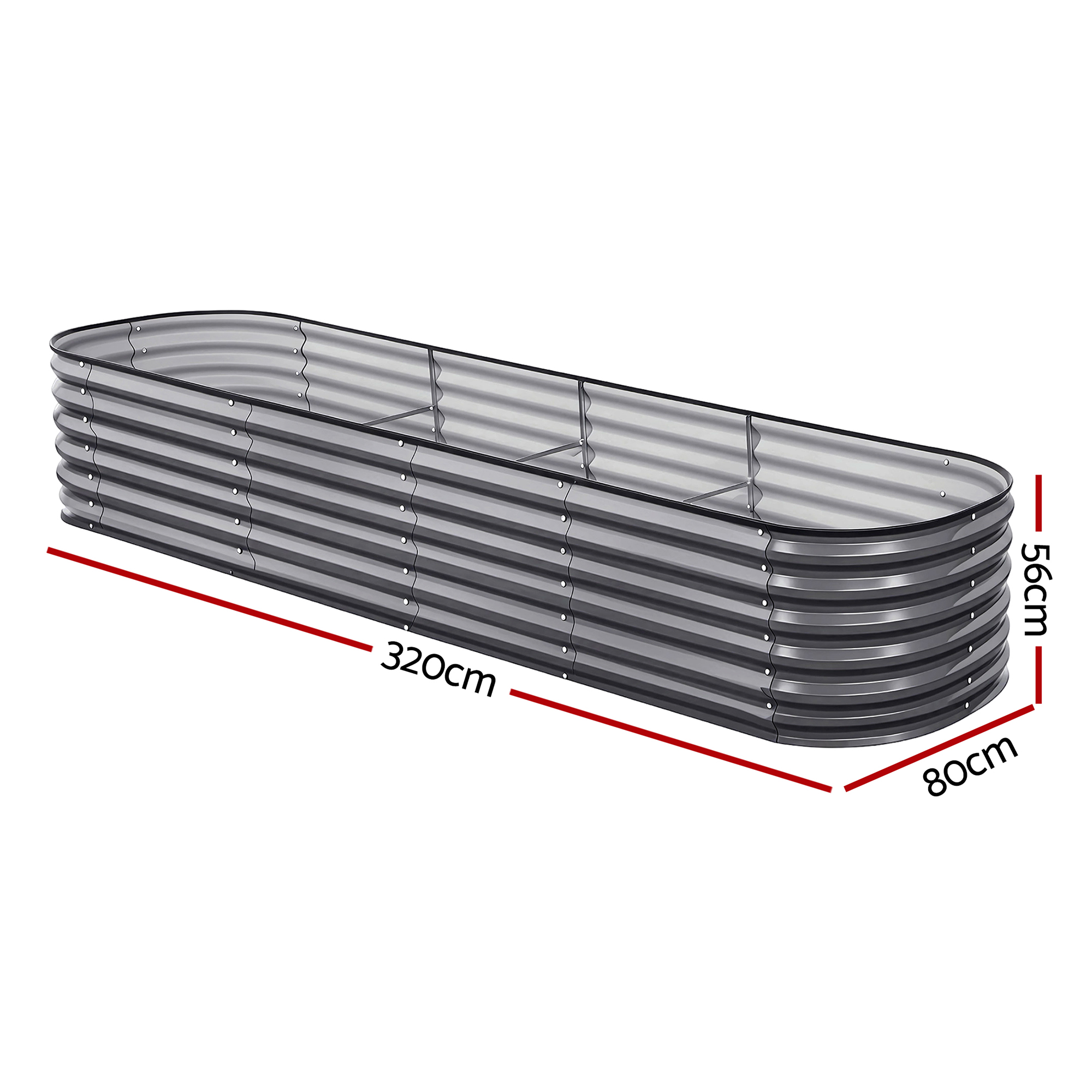 Green Fingers 4 Pcs Raised Garden Bed Kit Oval Galvanized Steel Planter Boxes 320x80x56cm, Heavy Duty Metal Elevated Garden Bed for Vegetables Flowers Herbs, with Safety Edging, Gloves & Pegs Included - Image 7