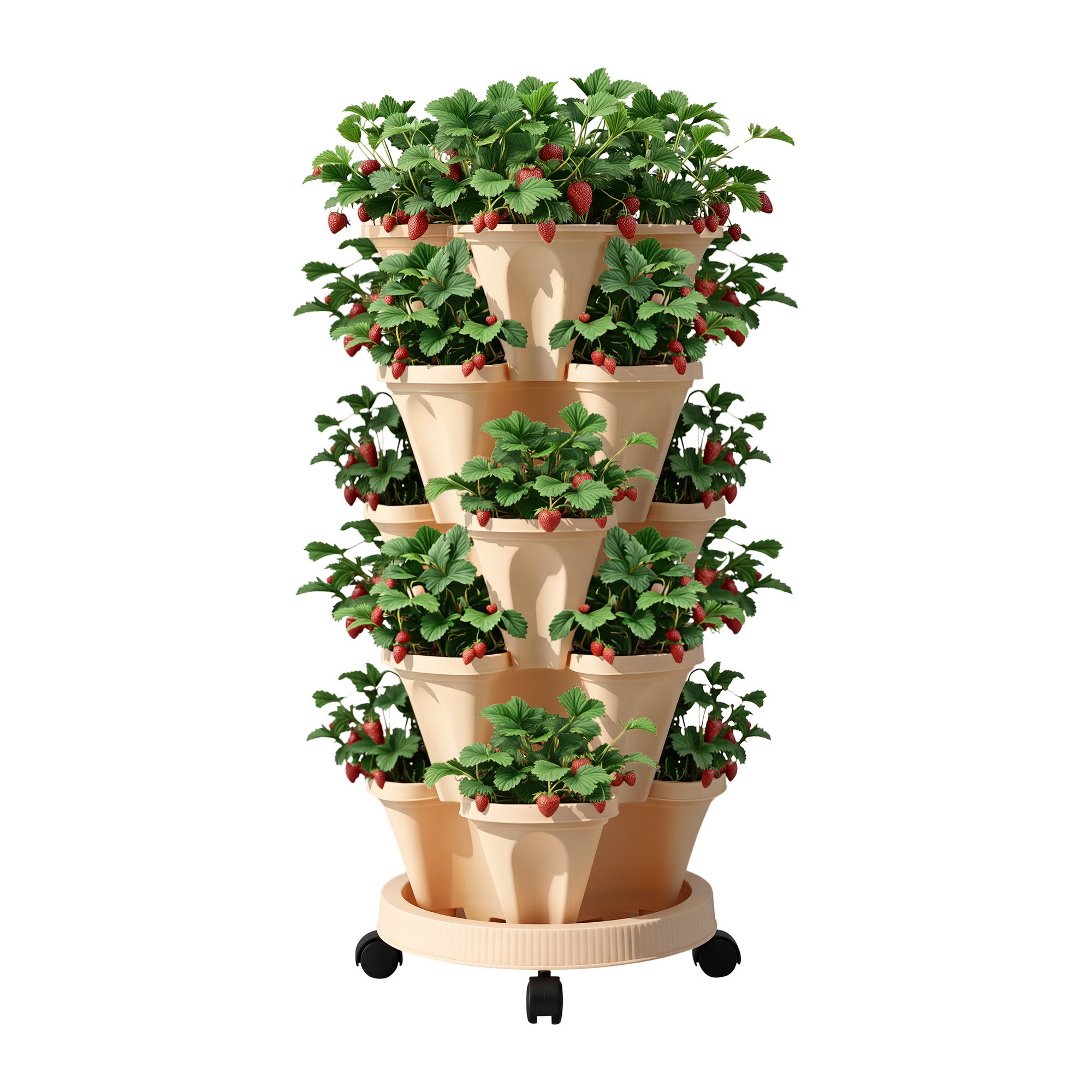 Green Fingers Garden Bed 5 Tier Vertical Garden Grey Strawberry Stackable Planters Herbs Beige - Image 8