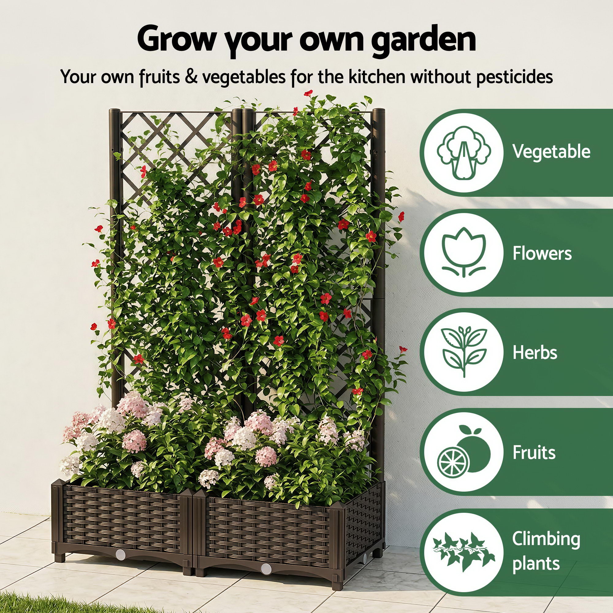 Green Fingers Raised Garden Bed Vertical Planter Self Watering Large Elevated Veggie Box 80x40x122cm - Image 5
