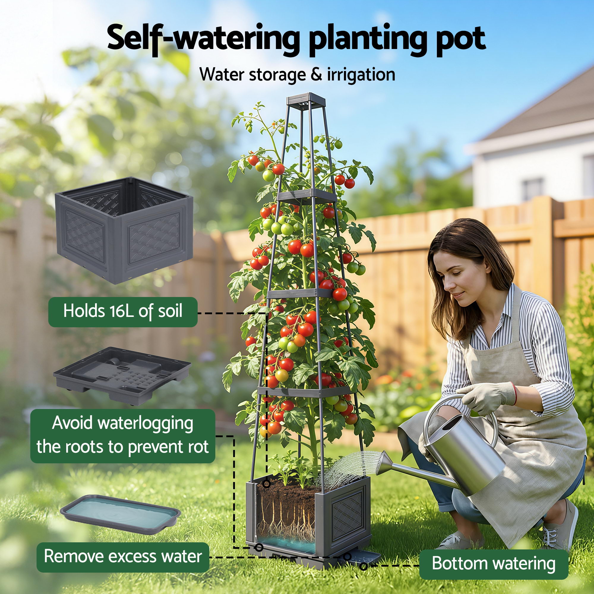 Green Fingers Self Watering Planter with Trellis - Image 6