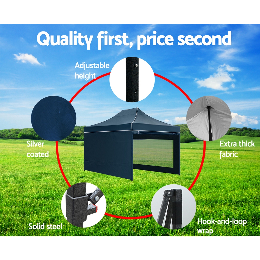 Instahut Gazebo 3x4.5 Pop Up Marquee Folding Wedding Tent Gazebos Camping Outdoor Shade Canopy Navy - Image 7