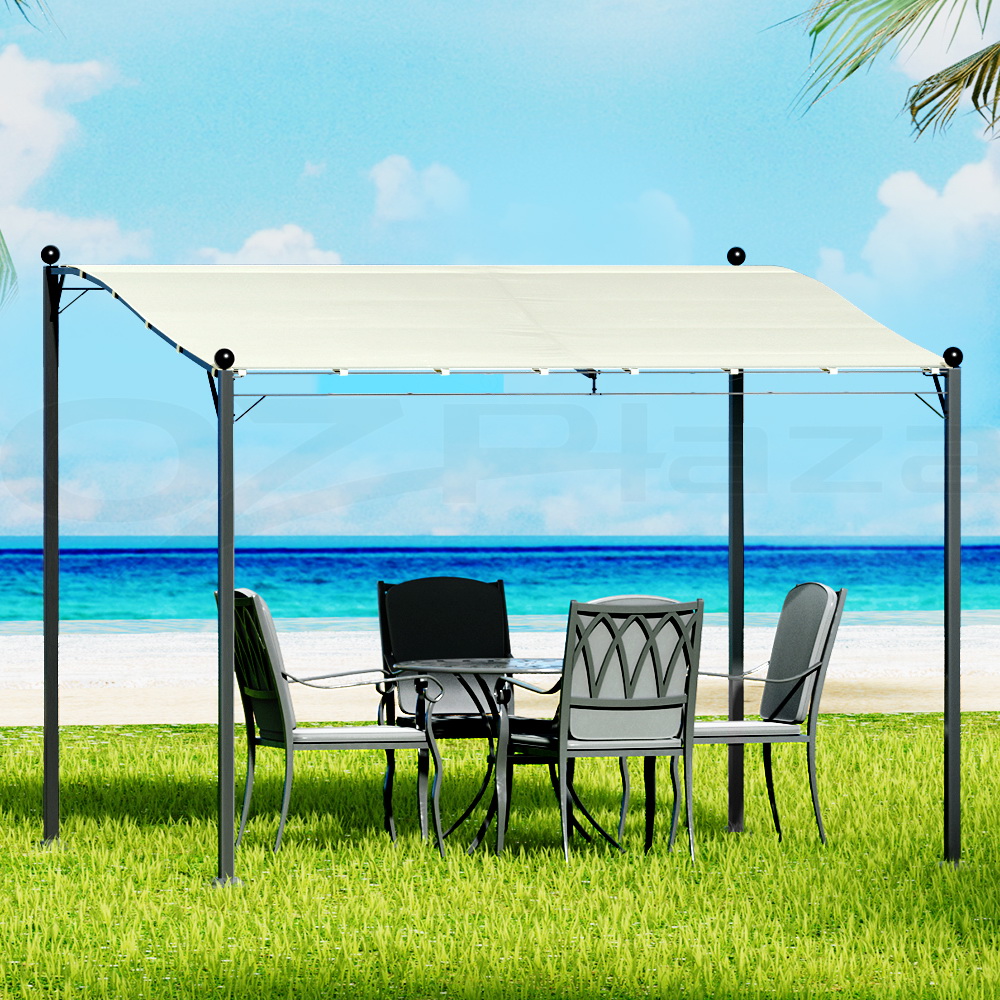 Instahut Gazebo Marquee 3m Outdoor Event Wedding Tent Camping Party Shade Iron Art Canopy Beige - Image 1