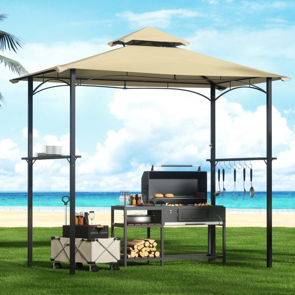 Instahut Gazebo Outdoor Patio Marquee BBQ Grill Shelter Garden Shade Hooks Beige - Image 1