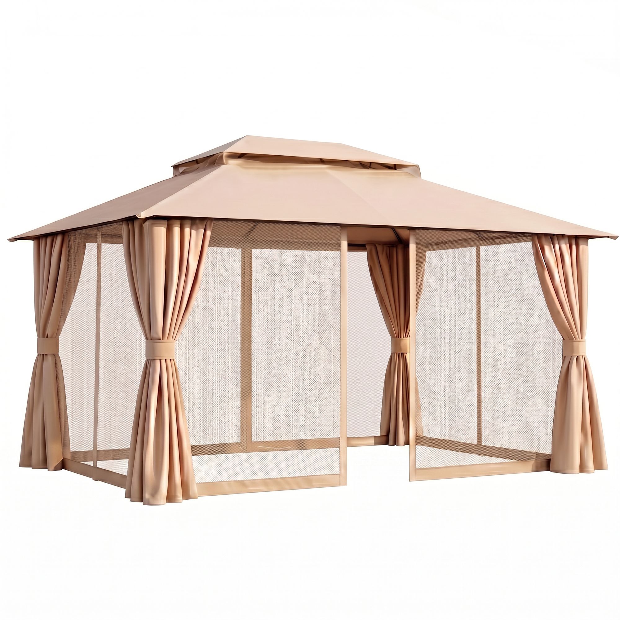 Instahut Gazebo 3x4m Canopy Outdoor Steel Frame Patio Tent Curtains Marquee Beige - Image 1
