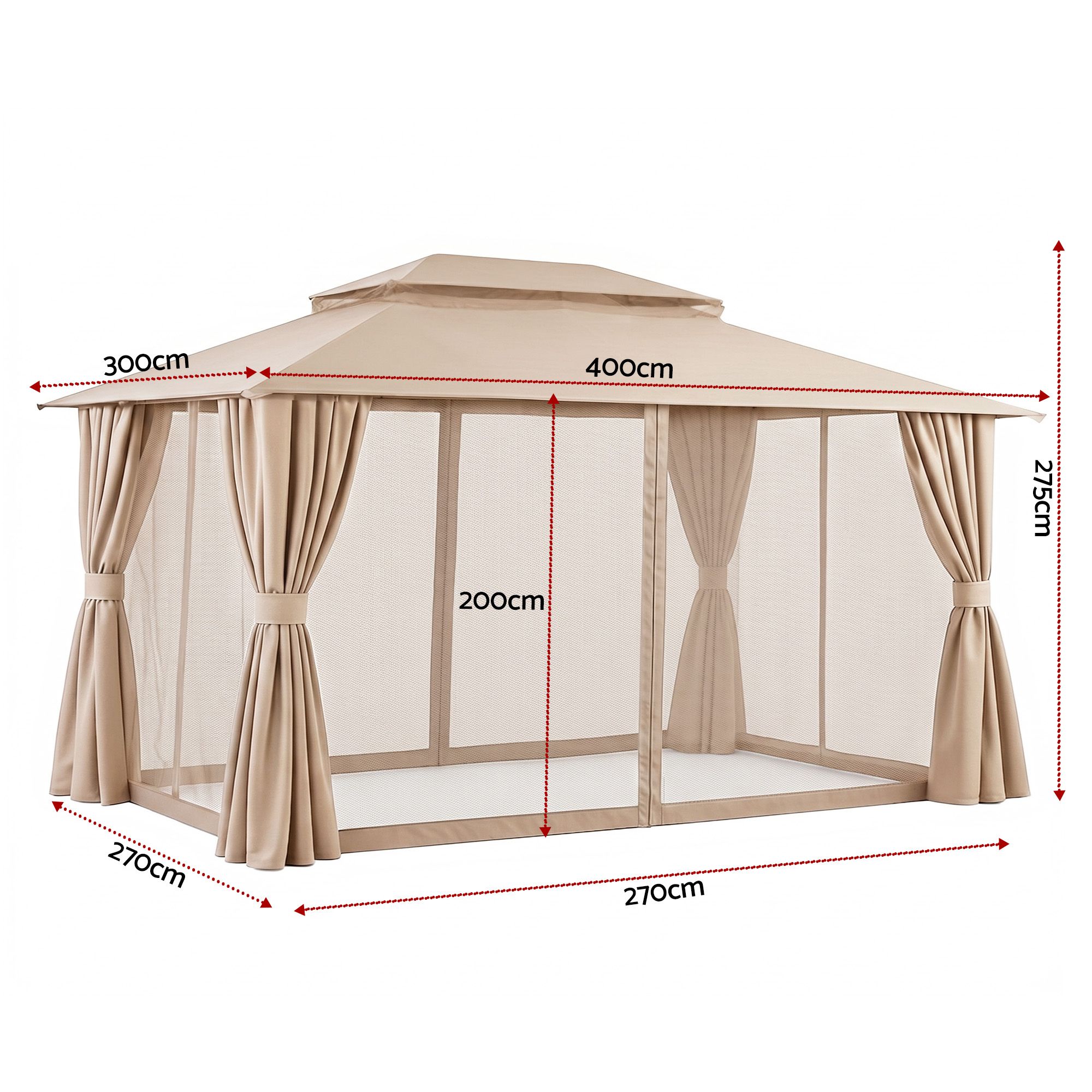 Instahut Gazebo 3x4m Canopy Outdoor Steel Frame Patio Tent Curtains Marquee Beige - Image 2