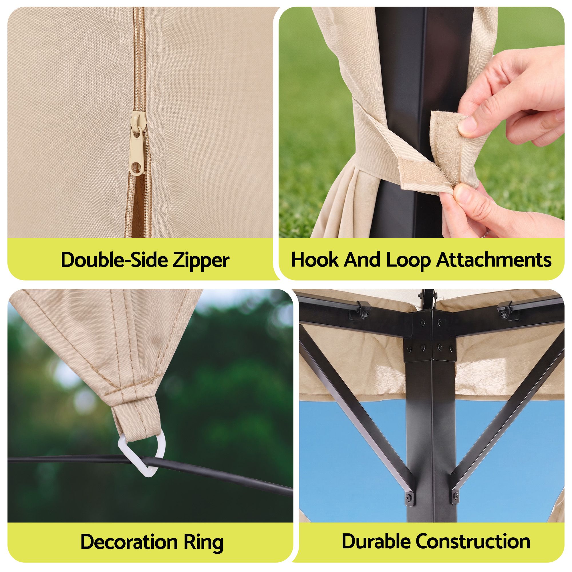 Instahut Gazebo 3x4m Canopy Outdoor Steel Frame Patio Tent Curtains Marquee Beige - Image 6