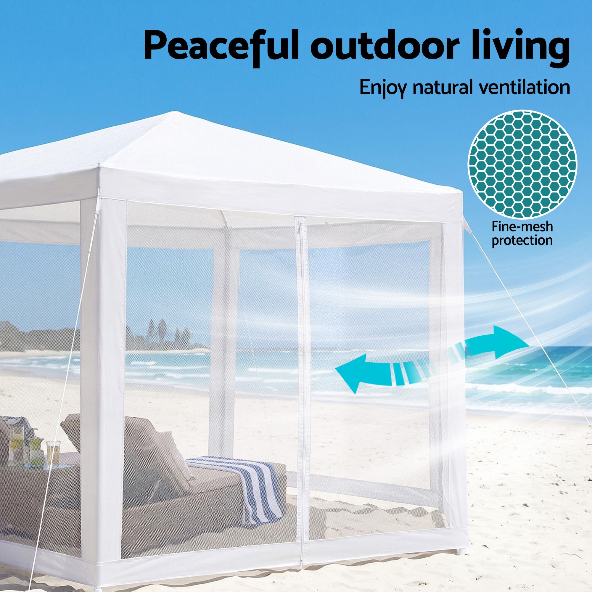 Instahut Gazebo?2x2m Marquee Wedding Party Tent Outdoor Camping Mesh Wall Canopy Shade Gazebos Navy - Image 5
