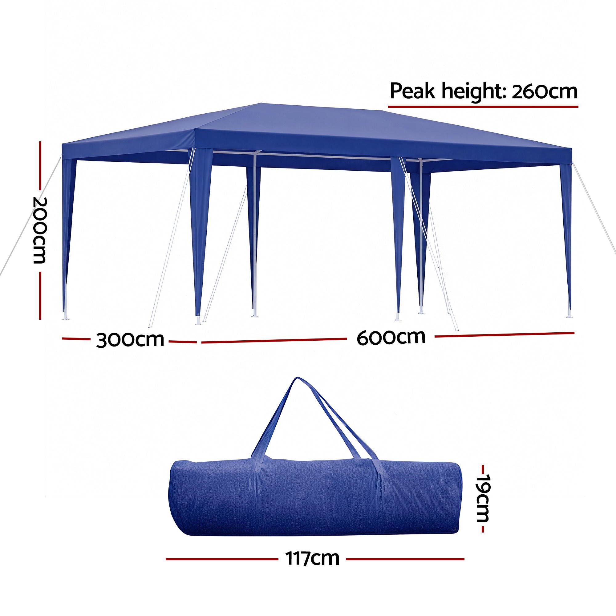 Instahut Gazebo 3x6m Wedding Party Marquee Tent Outdoor Event Camping Canopy Shade Blue - Image 2