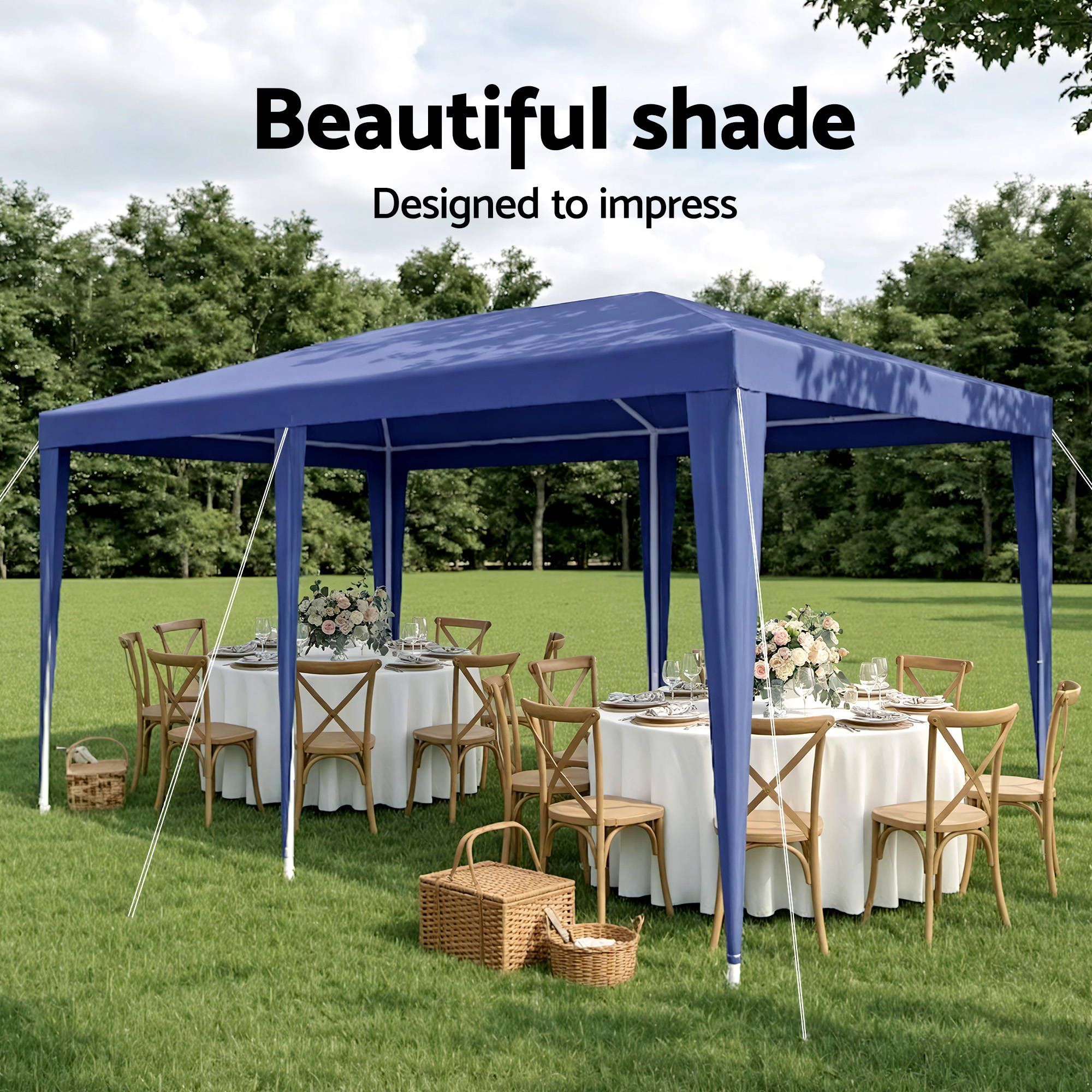 Instahut Gazebo 3x6m Wedding Party Marquee Tent Outdoor Event Camping Canopy Shade Blue - Image 4