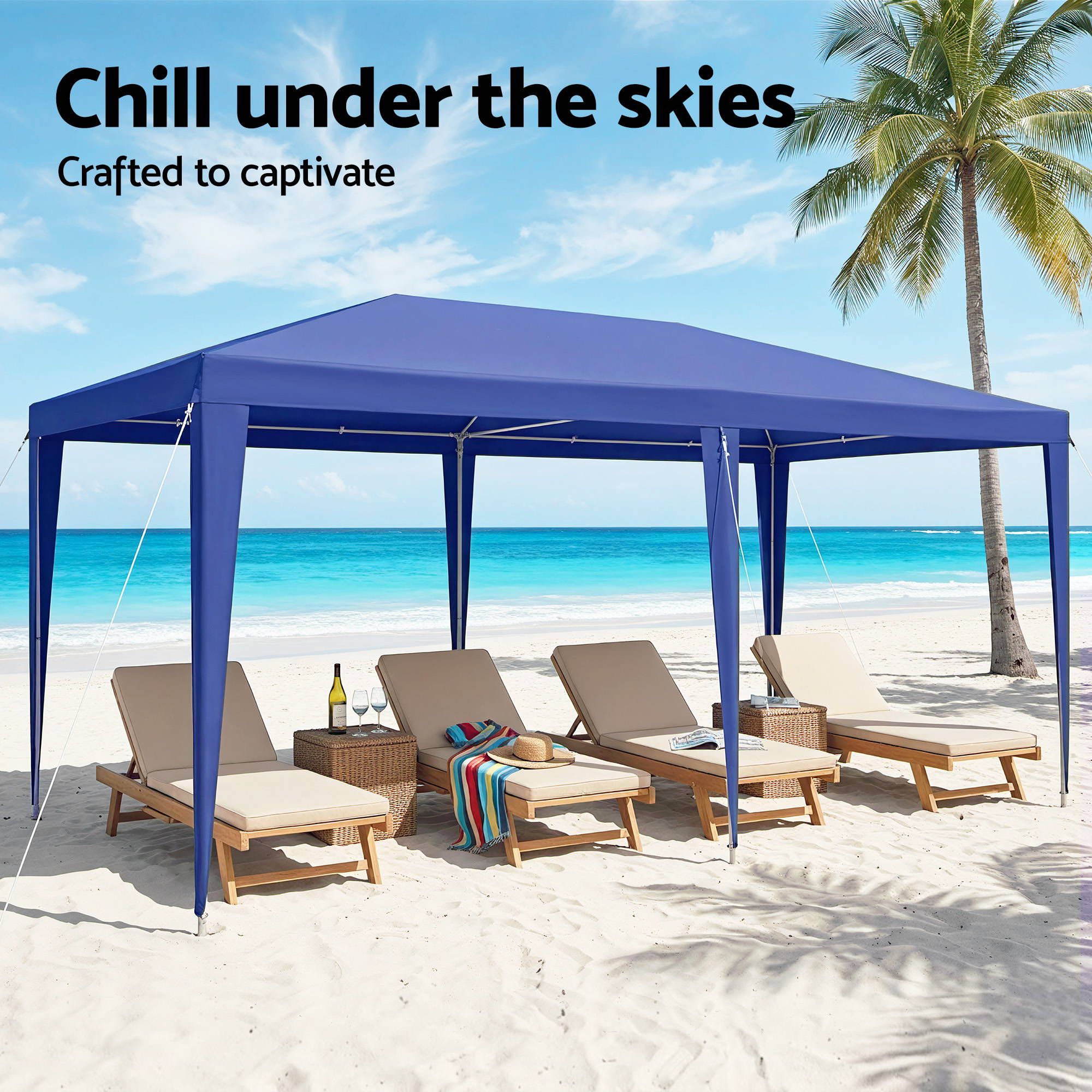 Instahut Gazebo 3x6m Wedding Party Marquee Tent Outdoor Event Camping Canopy Shade Blue - Image 5