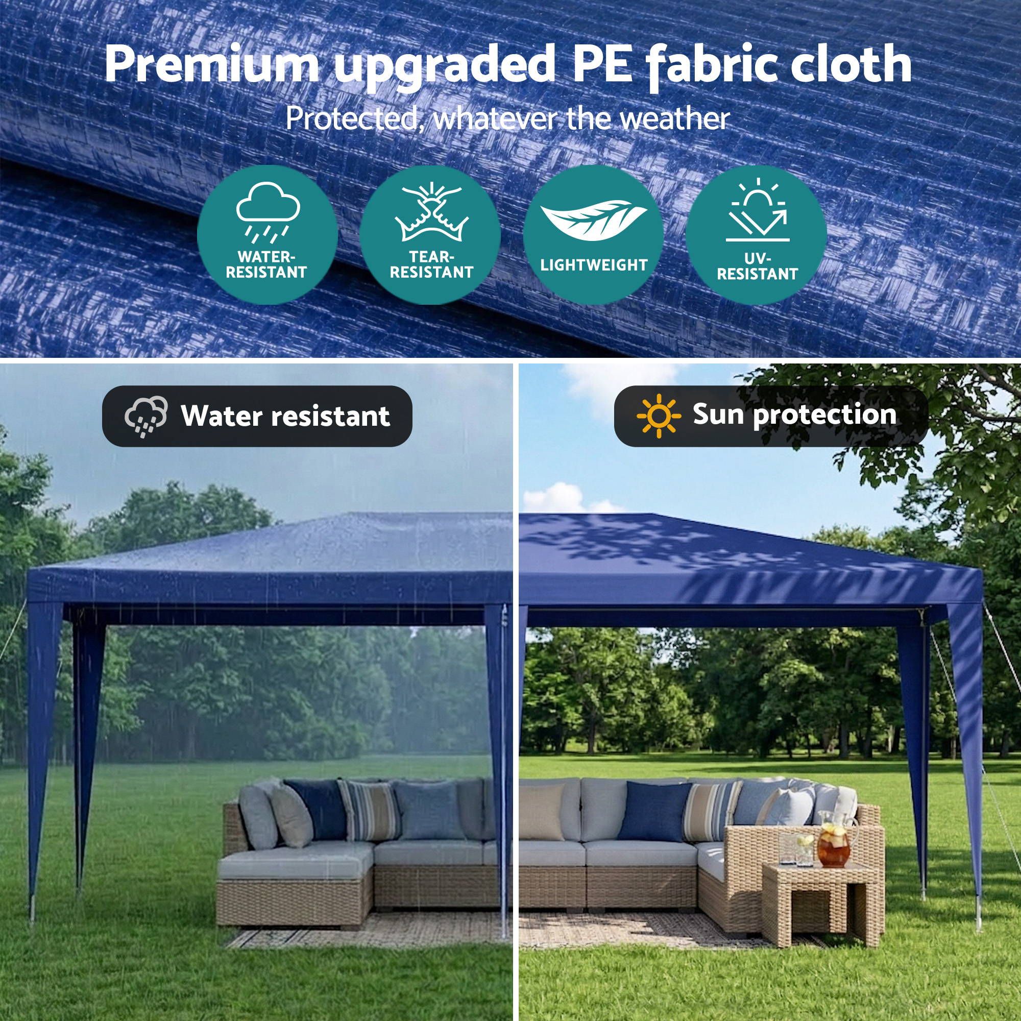 Instahut Gazebo 3x6m Wedding Party Marquee Tent Outdoor Event Camping Canopy Shade Blue - Image 6