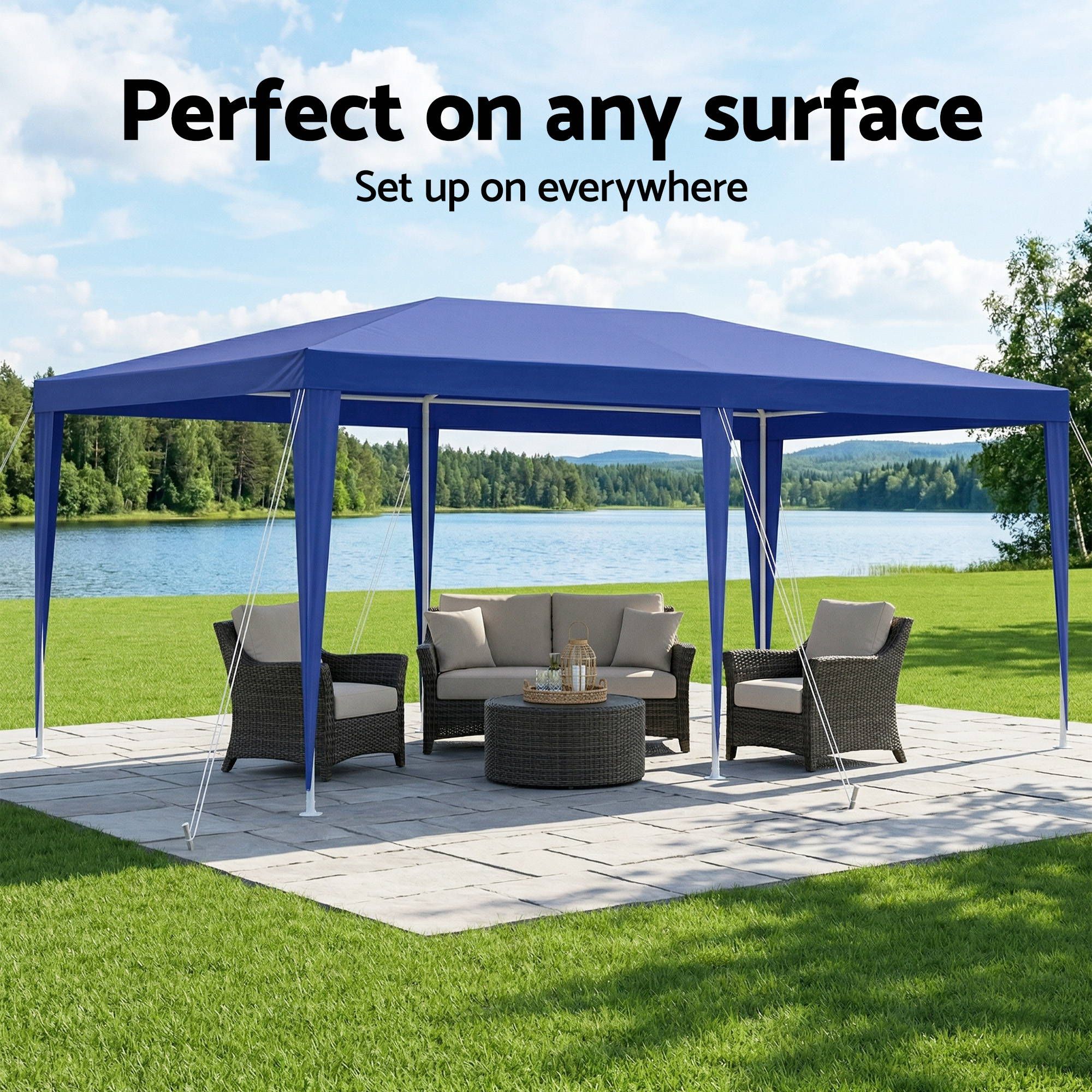 Instahut Gazebo 3x6m Wedding Party Marquee Tent Outdoor Event Camping Canopy Shade Blue - Image 8