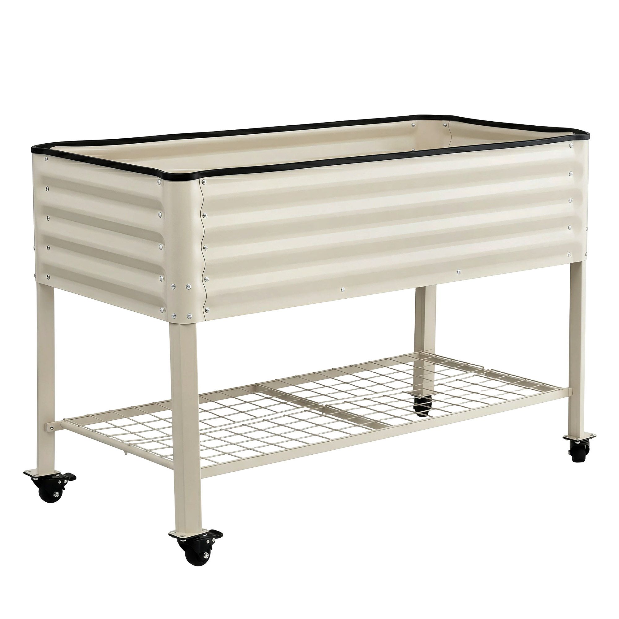 Green Fingers Mobile Raised Garden Bed With Wheels Storage Shelf 81cm Height for Vegetables Herb White - Image 4