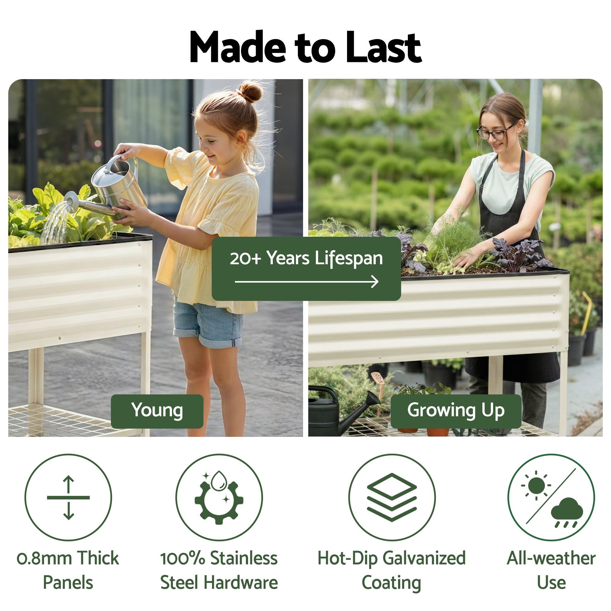 Green Fingers Mobile Raised Garden Bed With Wheels Storage Shelf 81cm Height for Vegetables Herb White - Image 7