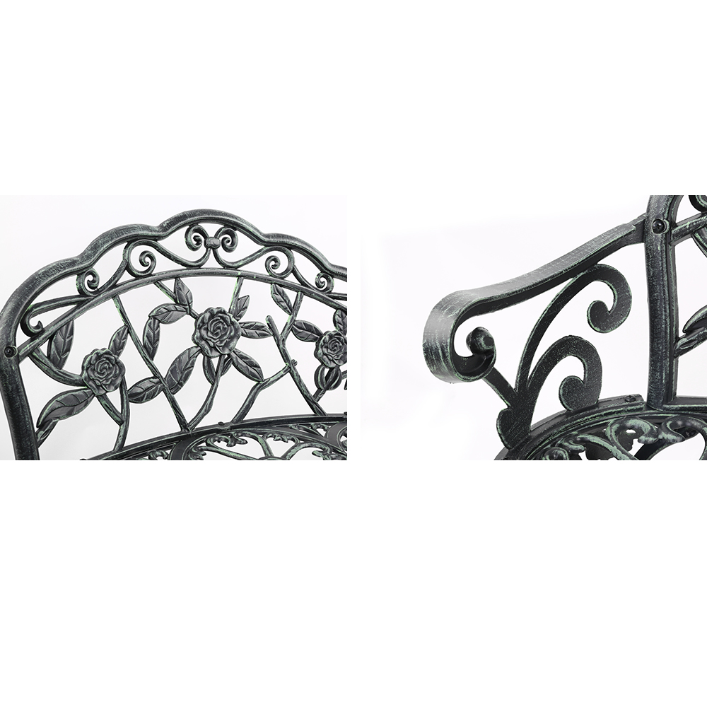 Gardeon Outdoor Garden Bench Seat 100cm Cast Aluminium Patio Chair Vintage Green - Image 3