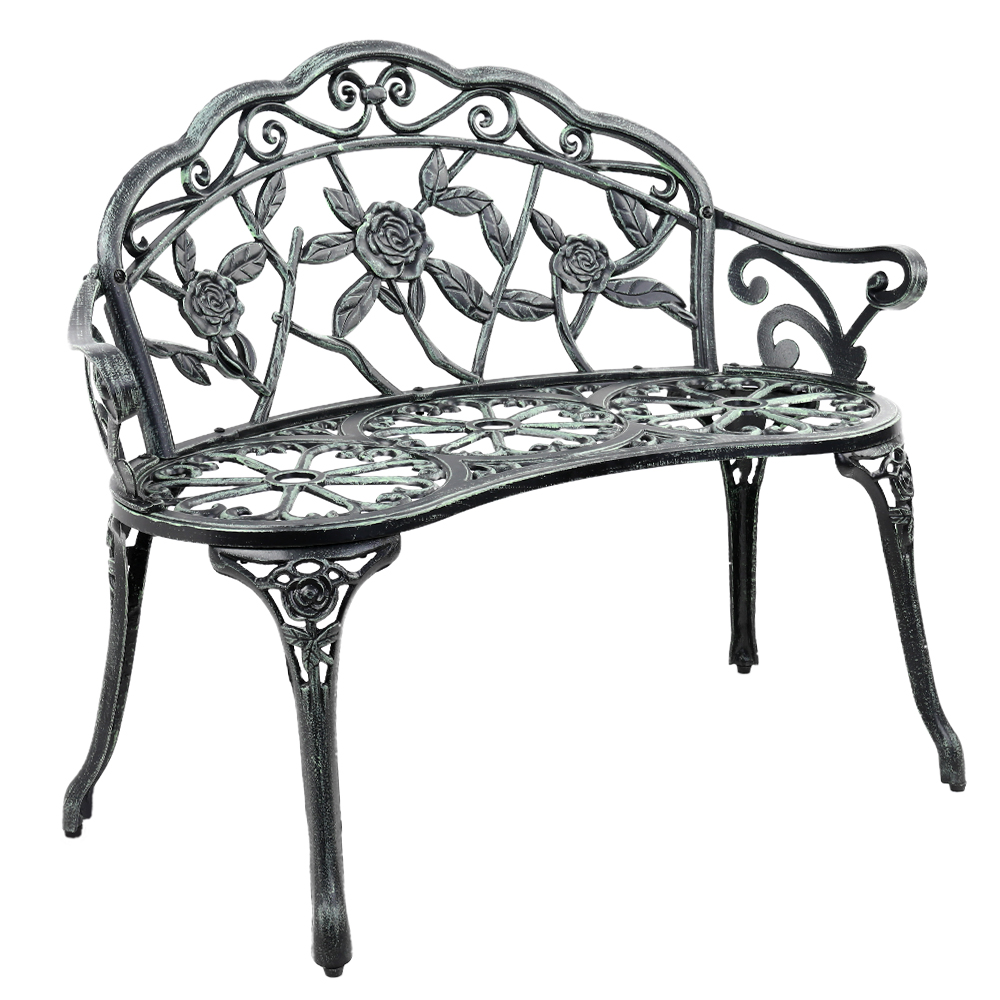 Gardeon Outdoor Garden Bench Seat 100cm Cast Aluminium Patio Chair Vintage Green - Image 8