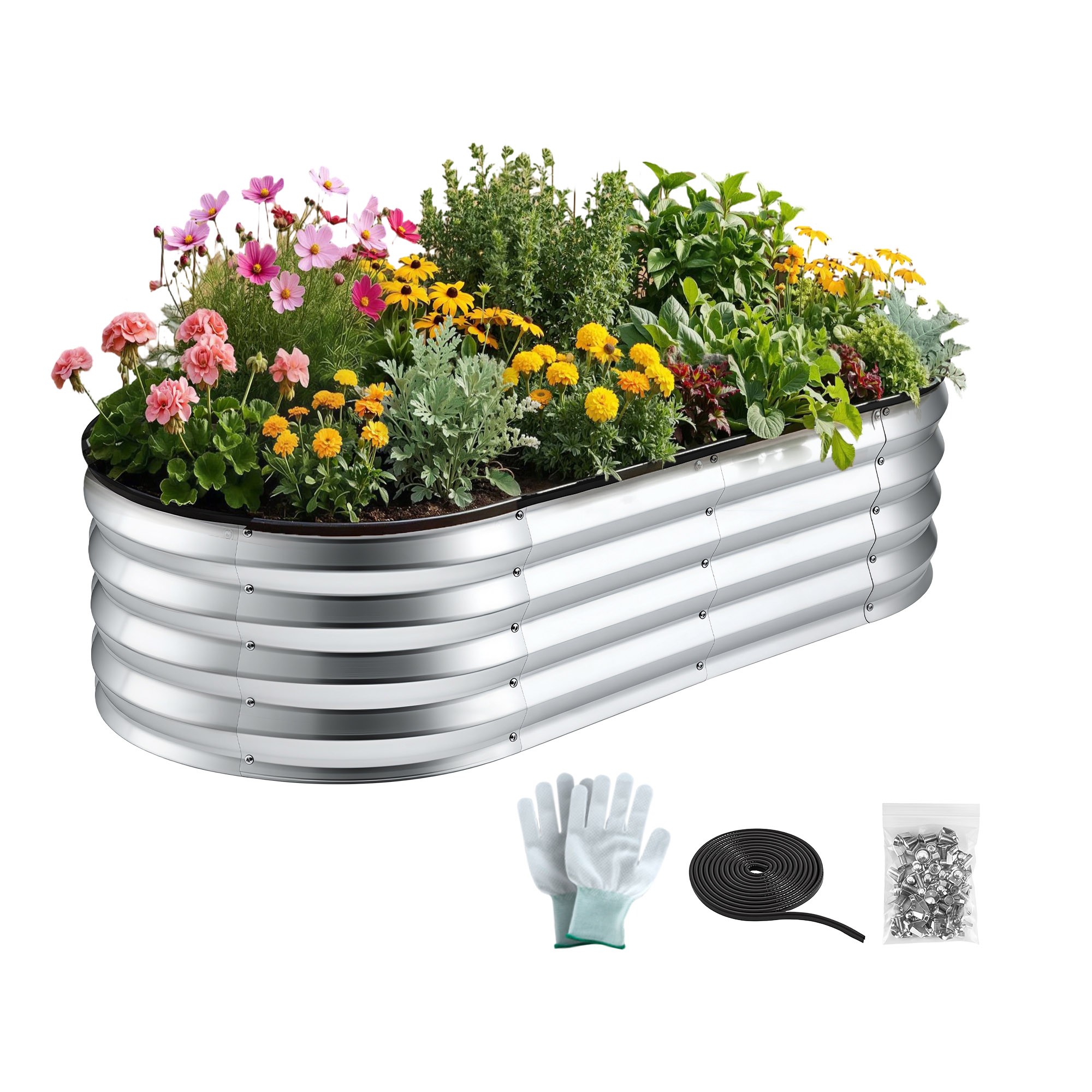 Green Fingers Raised Garden Bed Galvanised Oval Metal Planter Box Large Outdoor 120x60x30cm Silver - Image 1