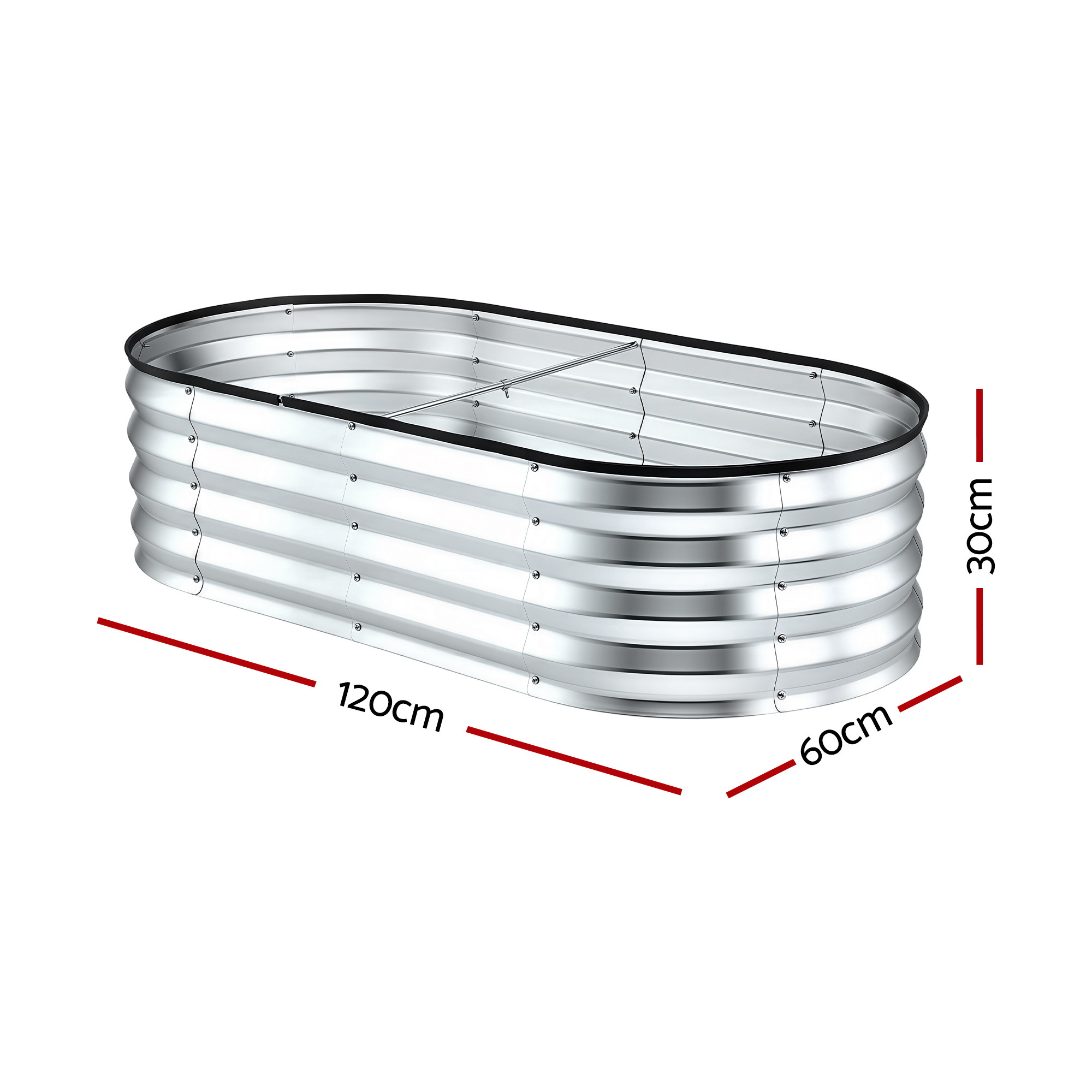 Green Fingers Raised Garden Bed Galvanised Oval Metal Planter Box Large Outdoor 120x60x30cm Silver - Image 2