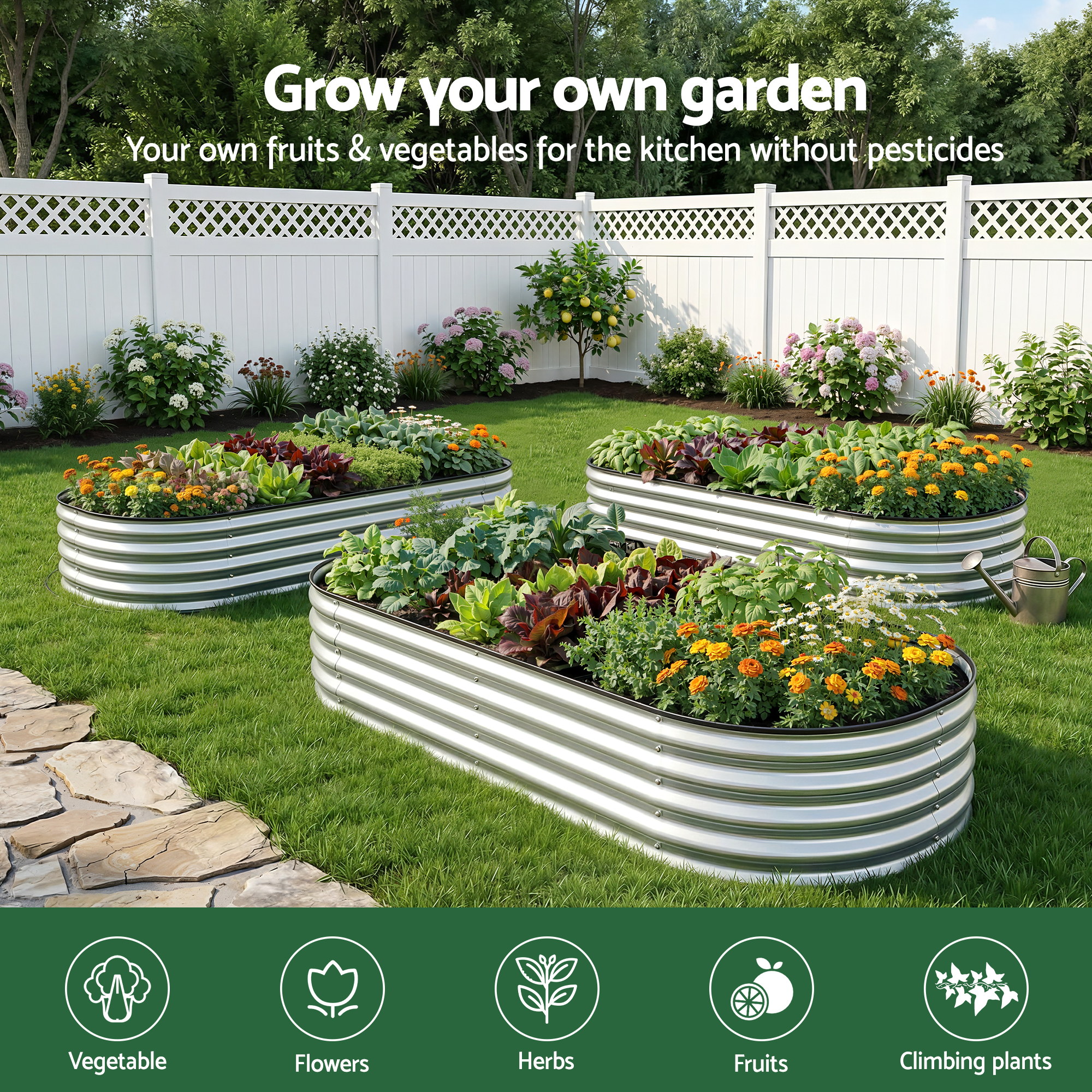 Green Fingers Raised Garden Bed Galvanised Oval Metal Planter Box Large Outdoor 120x60x30cm Silver - Image 4