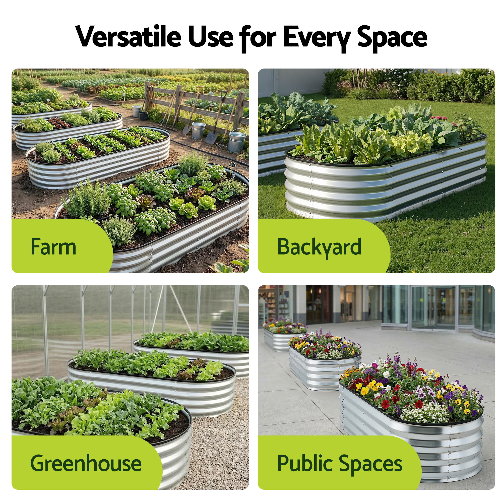 Green Fingers Raised Garden Bed Galvanised Oval Metal Planter Box Large Outdoor 120x60x30cm Silver - Image 6