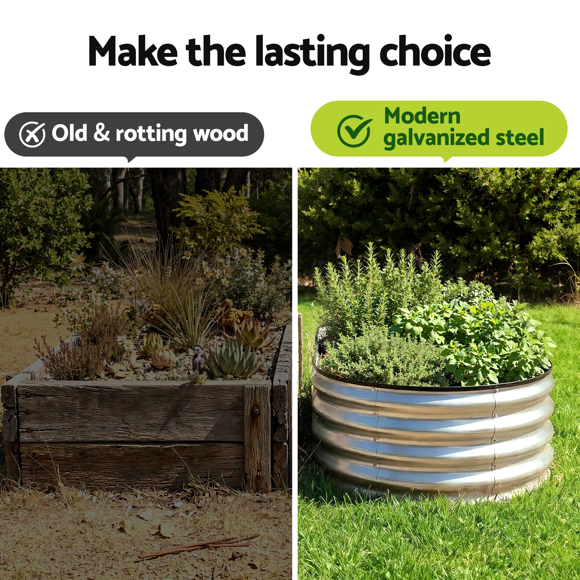 Green Fingers Raised Garden Bed Galvanised Oval Metal Planter Box Large Outdoor 120x60x30cm Silver - Image 7