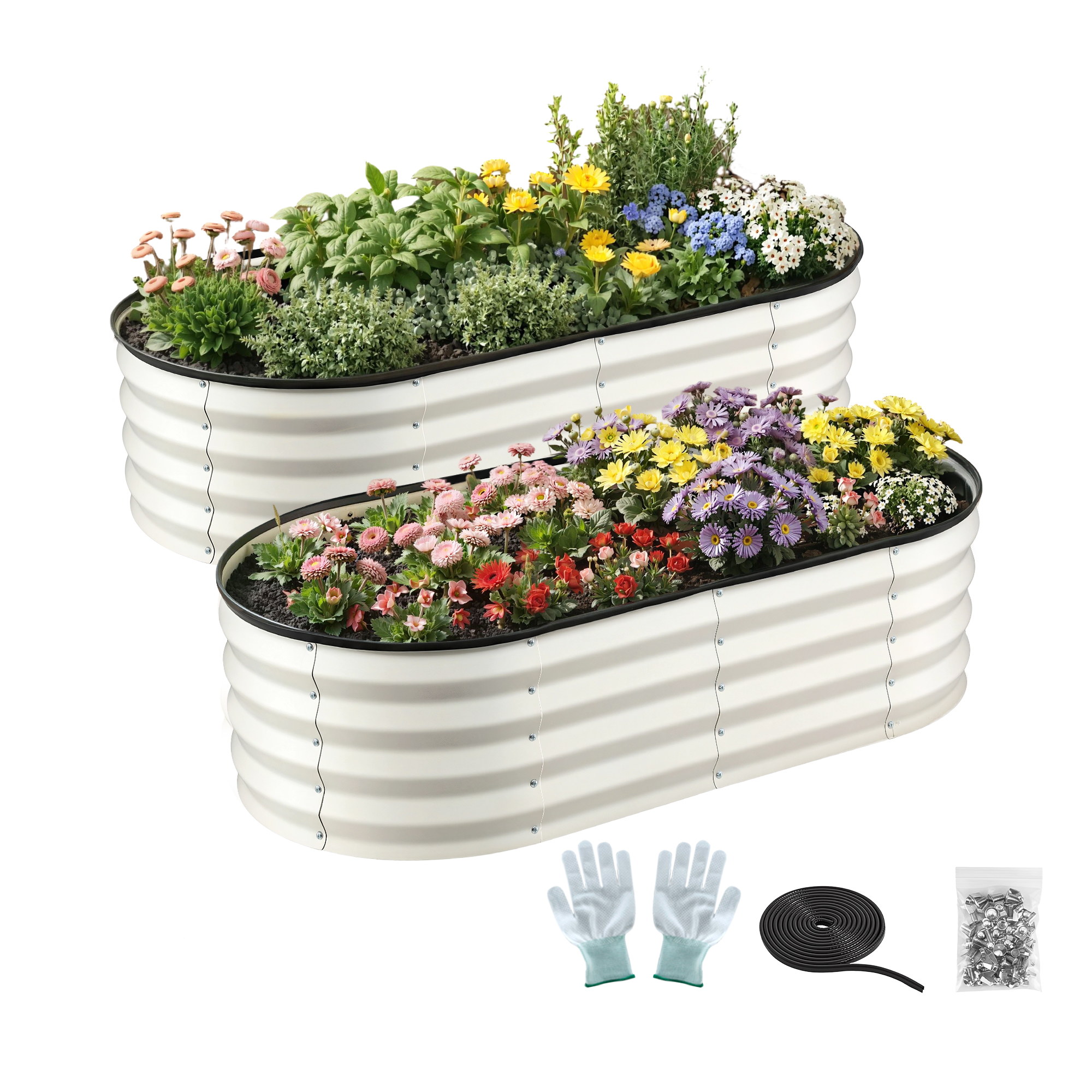 Green Fingers Raised Garden Bed 2 Pack Galvanised Planter Box Rust Resistant 120x60x30cm White - Image 1