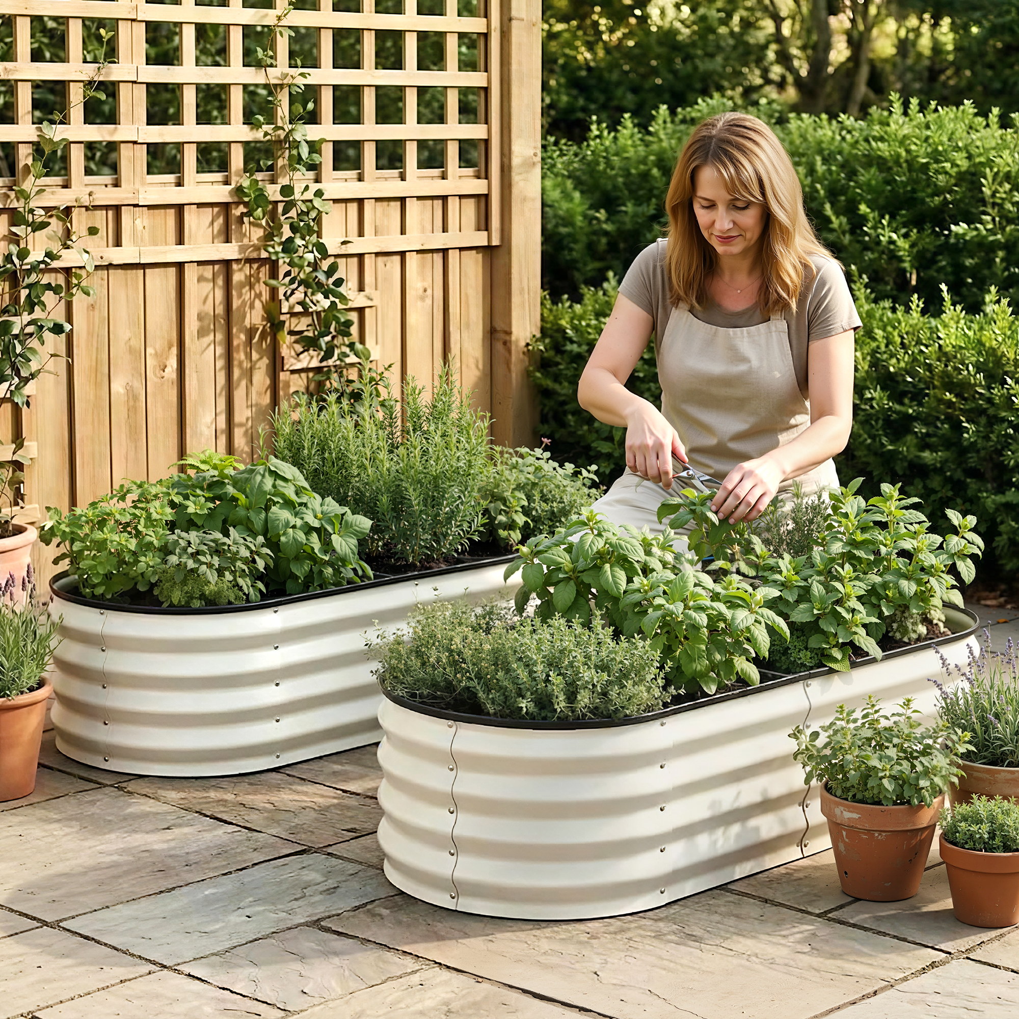 Green Fingers Raised Garden Bed 2 Pack Galvanised Planter Box Rust Resistant 120x60x30cm White - Image 5