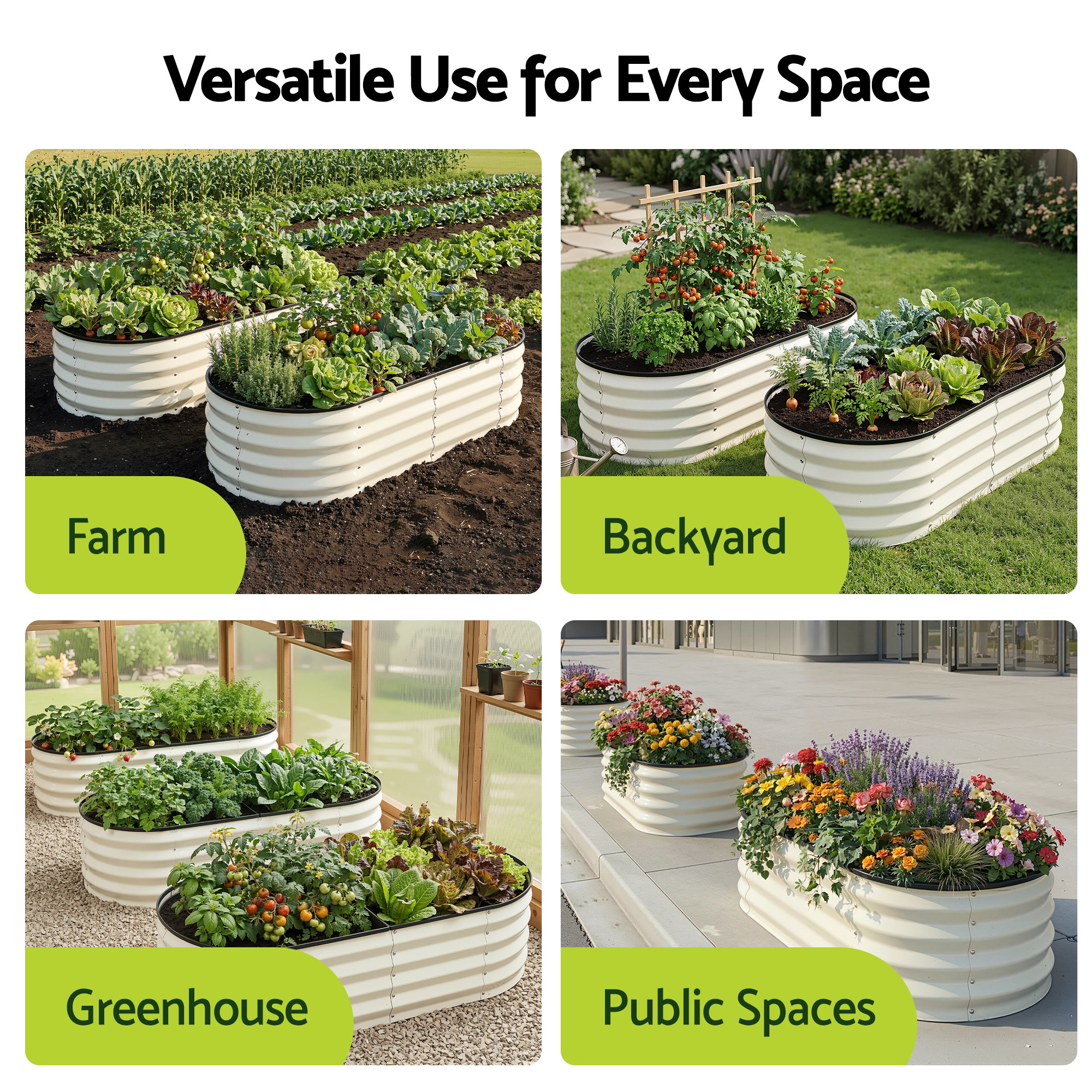 Green Fingers Raised Garden Bed 2 Pack Galvanised Planter Box Rust Resistant 120x60x30cm White - Image 6