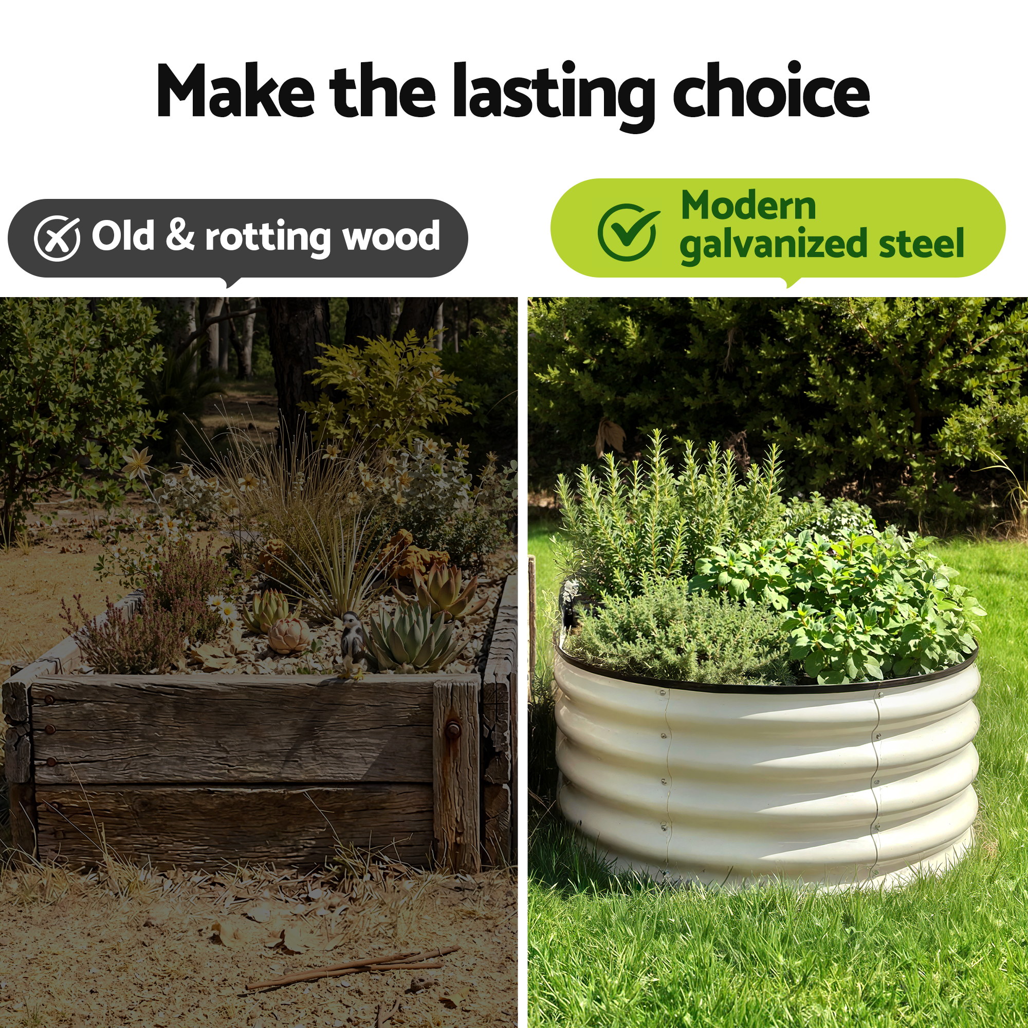 Green Fingers Raised Garden Bed 2 Pack Galvanised Planter Box Rust Resistant 120x60x30cm White - Image 7