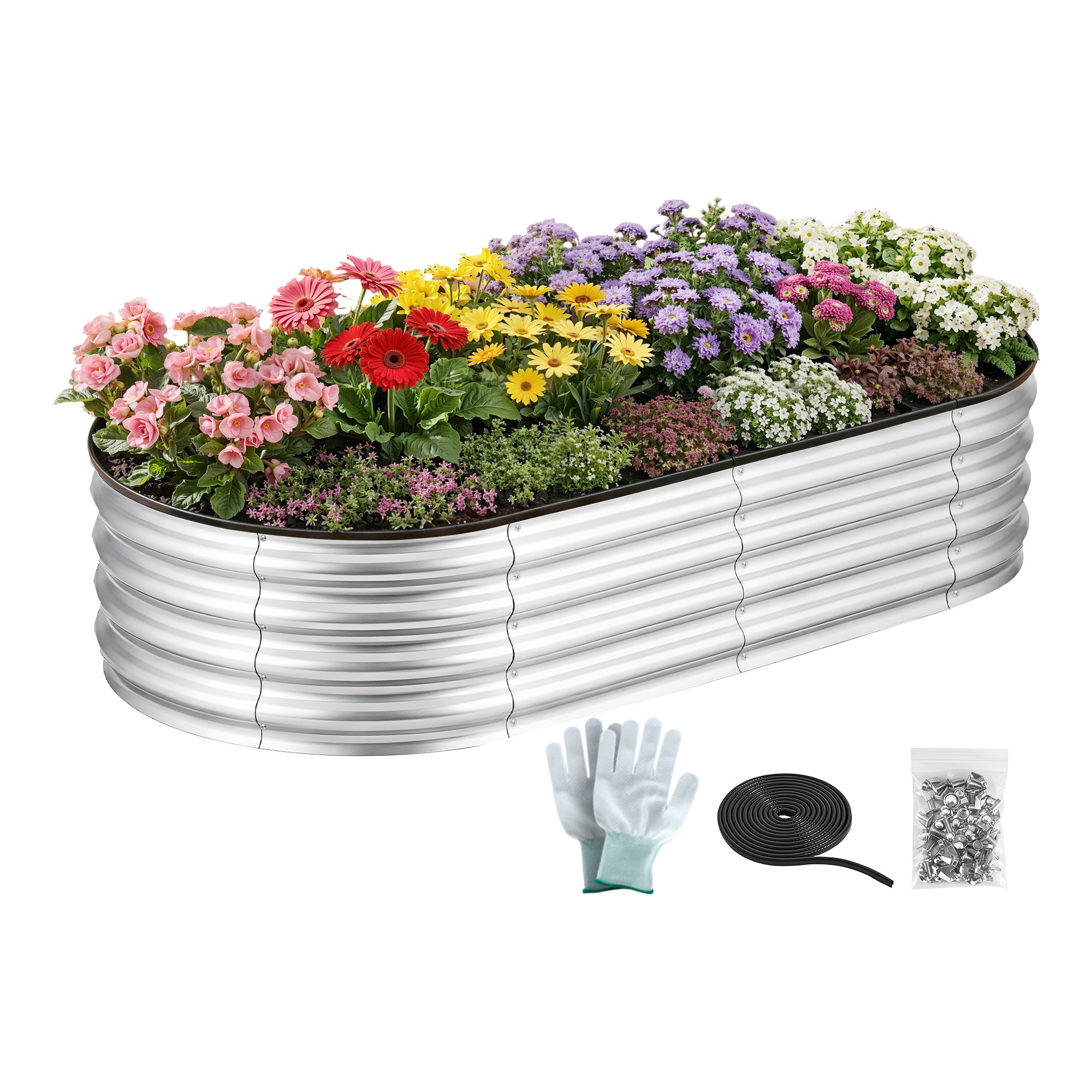 Green Fingers Raised Garden Bed Galvanised Oval Metal Planter Box Large Outdoor 150x70x30cm Silver - Image 1
