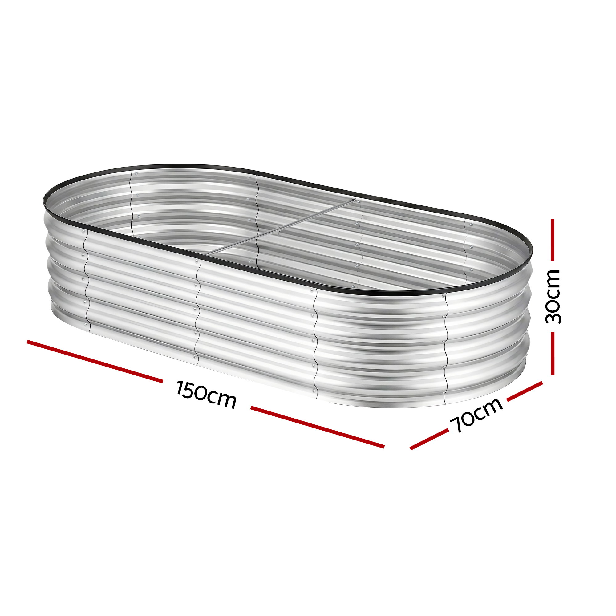 Green Fingers Raised Garden Bed Galvanised Oval Metal Planter Box Large Outdoor 150x70x30cm Silver - Image 2