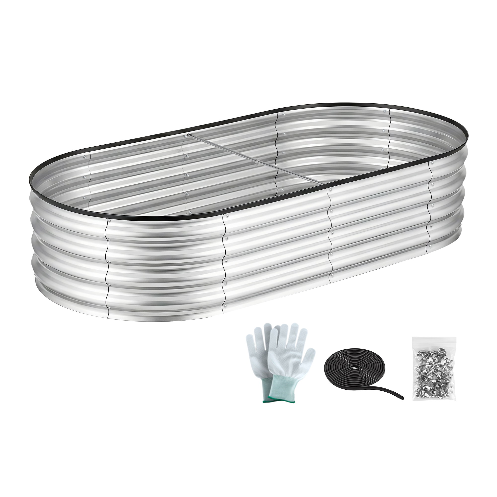Green Fingers Raised Garden Bed Galvanised Oval Metal Planter Box Large Outdoor 150x70x30cm Silver - Image 3