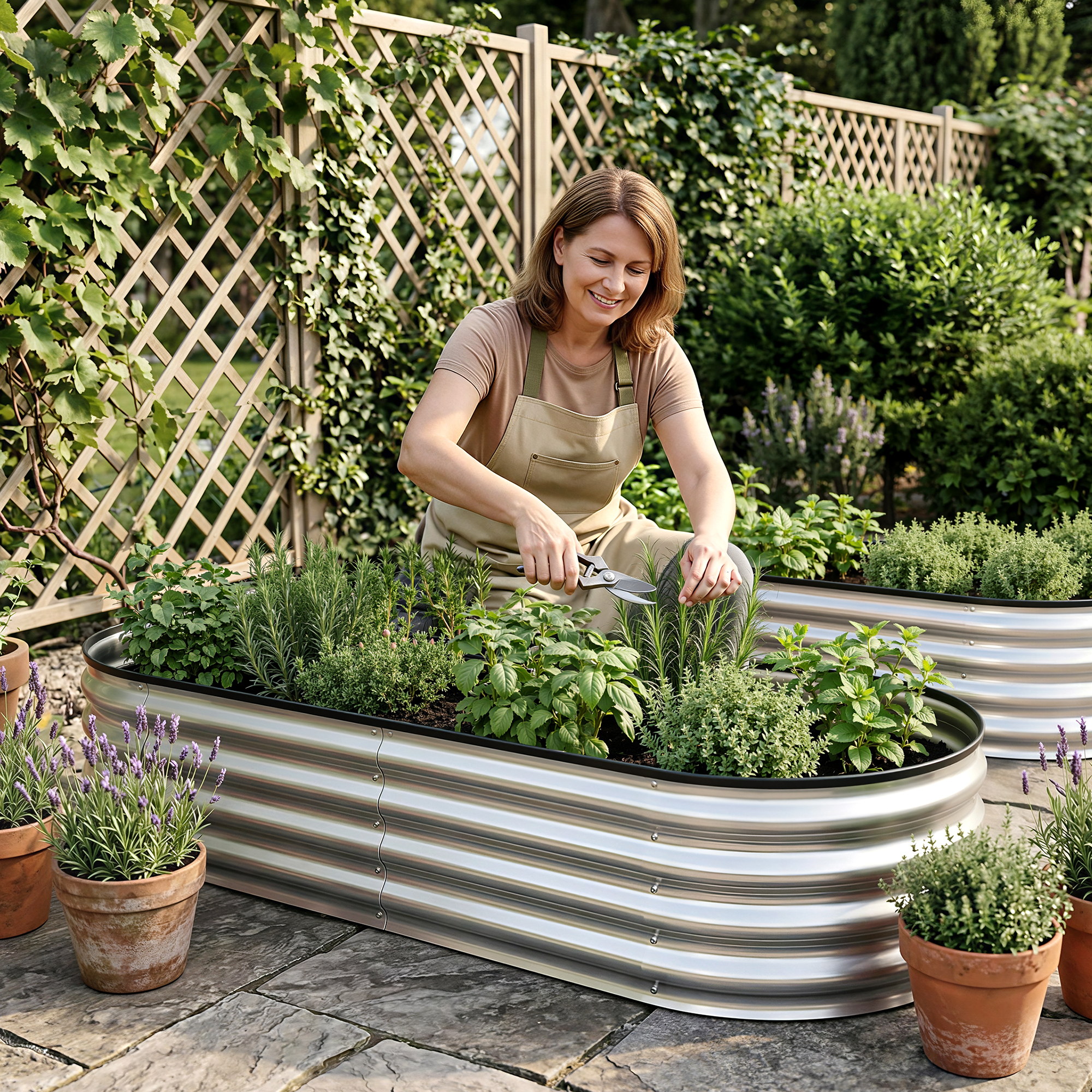 Green Fingers Raised Garden Bed Galvanised Oval Metal Planter Box Large Outdoor 150x70x30cm Silver - Image 5