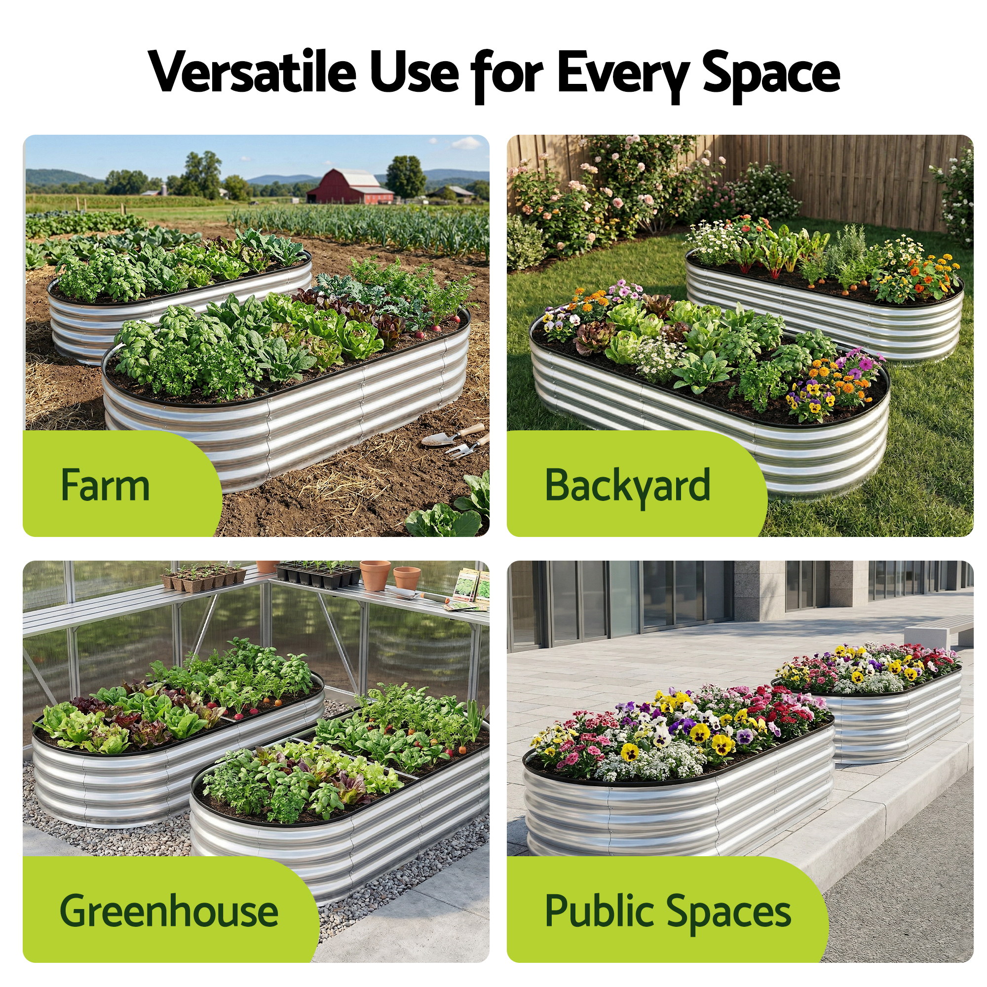 Green Fingers Raised Garden Bed Galvanised Oval Metal Planter Box Large Outdoor 150x70x30cm Silver - Image 6