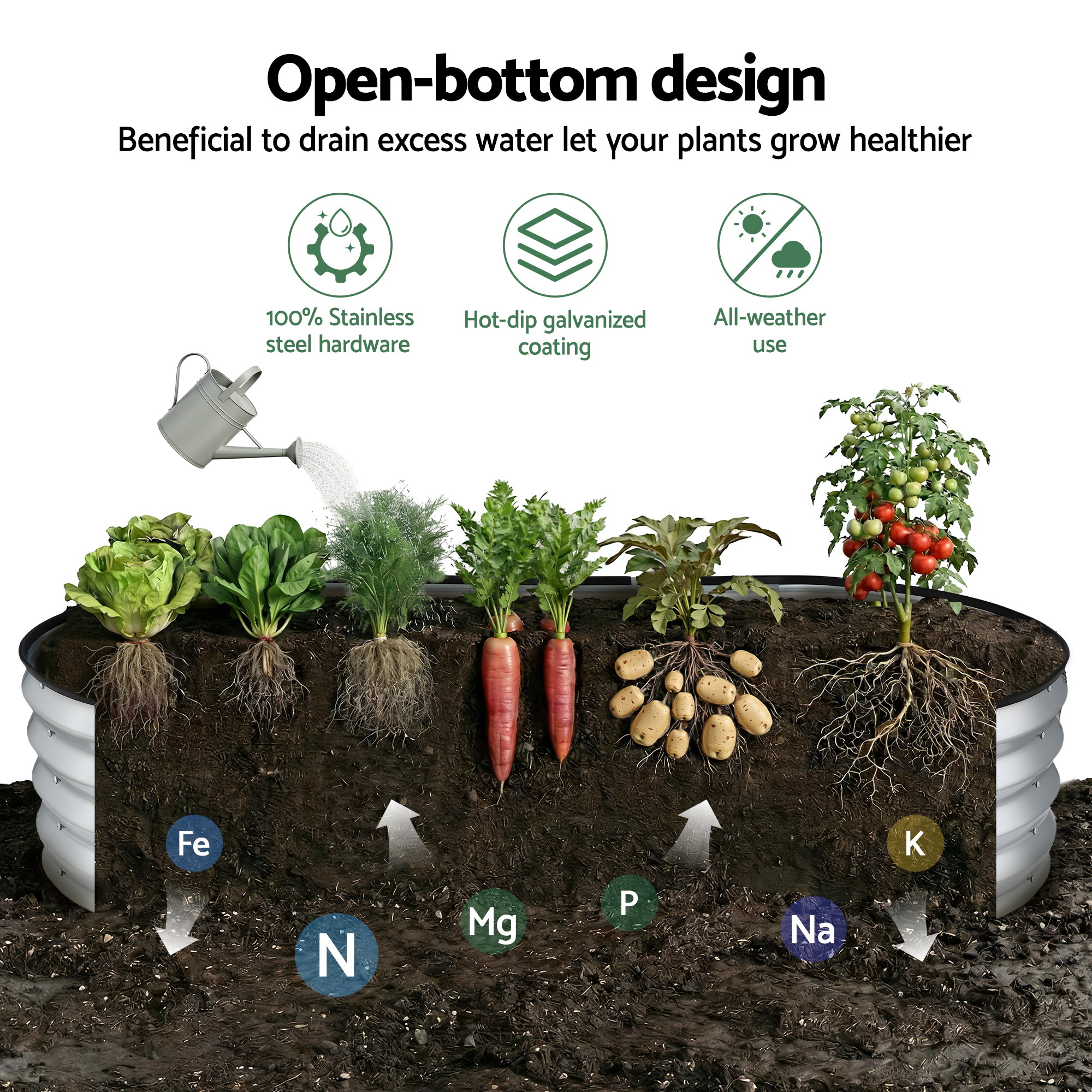Green Fingers Raised Garden Bed Galvanised Oval Metal Planter Box Large Outdoor 150x70x30cm Silver - Image 8