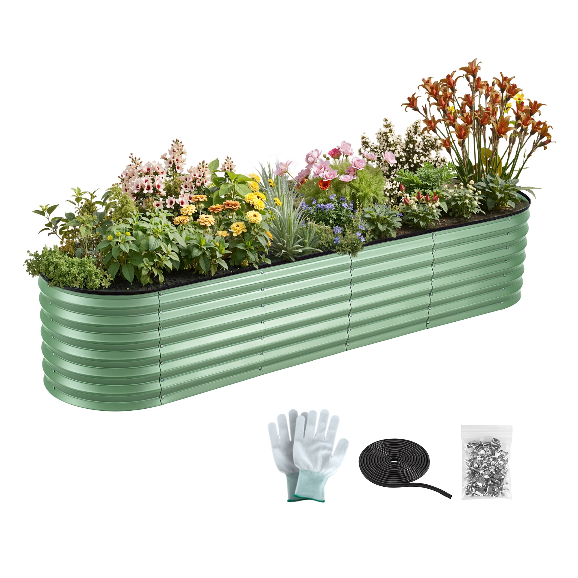 Green Fingers Oval Raised Garden Bed Galvanised Planter Box Rust Resistant 240x60x45cm Green - Image 1