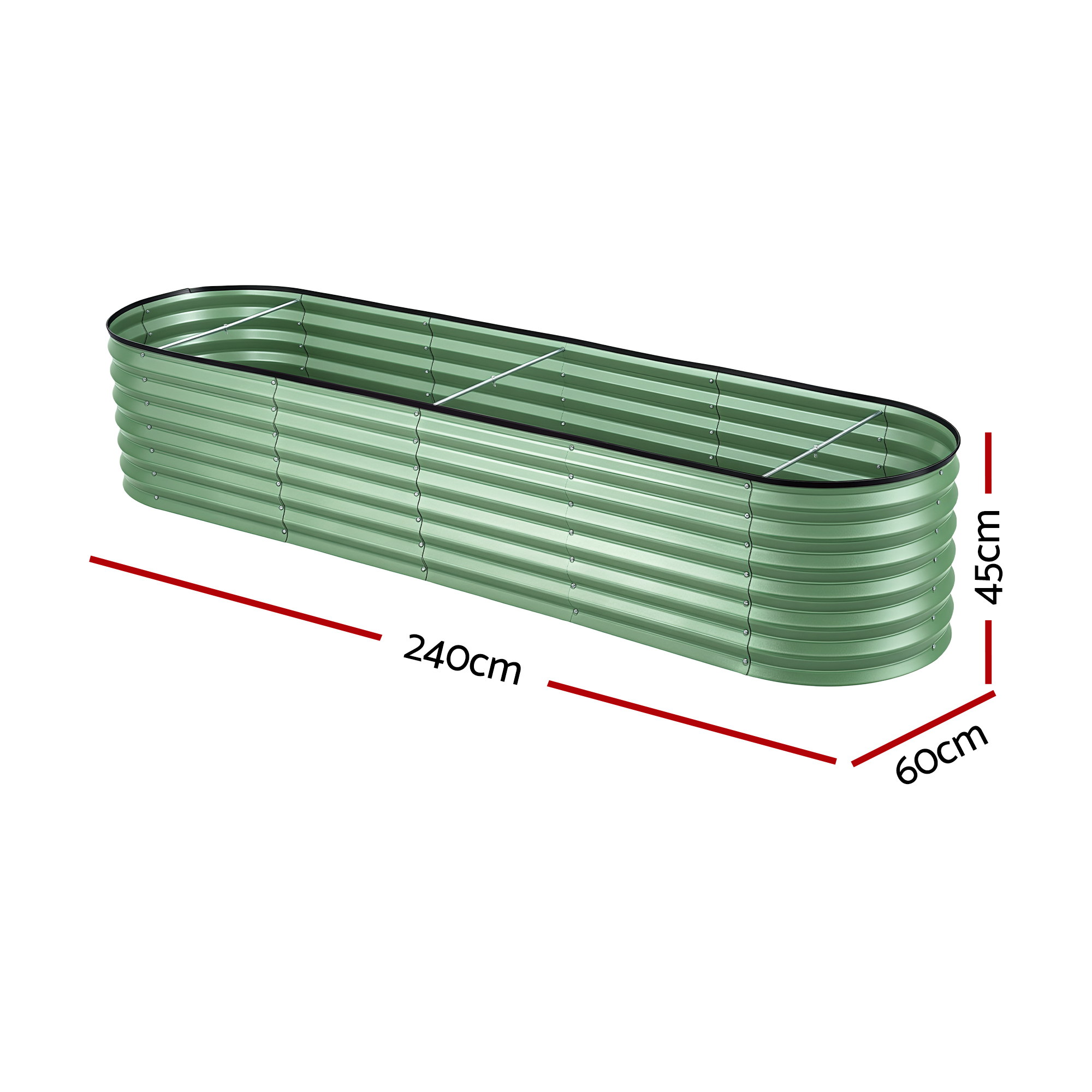 Green Fingers Oval Raised Garden Bed Galvanised Planter Box Rust Resistant 240x60x45cm Green - Image 2