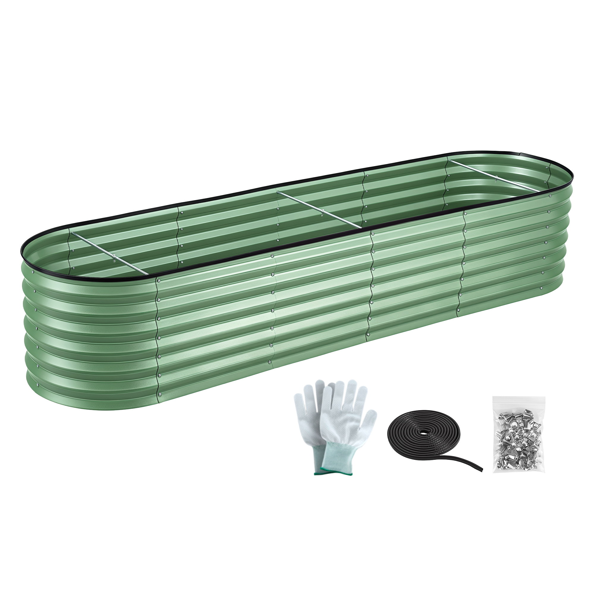 Green Fingers Oval Raised Garden Bed Galvanised Planter Box Rust Resistant 240x60x45cm Green - Image 3