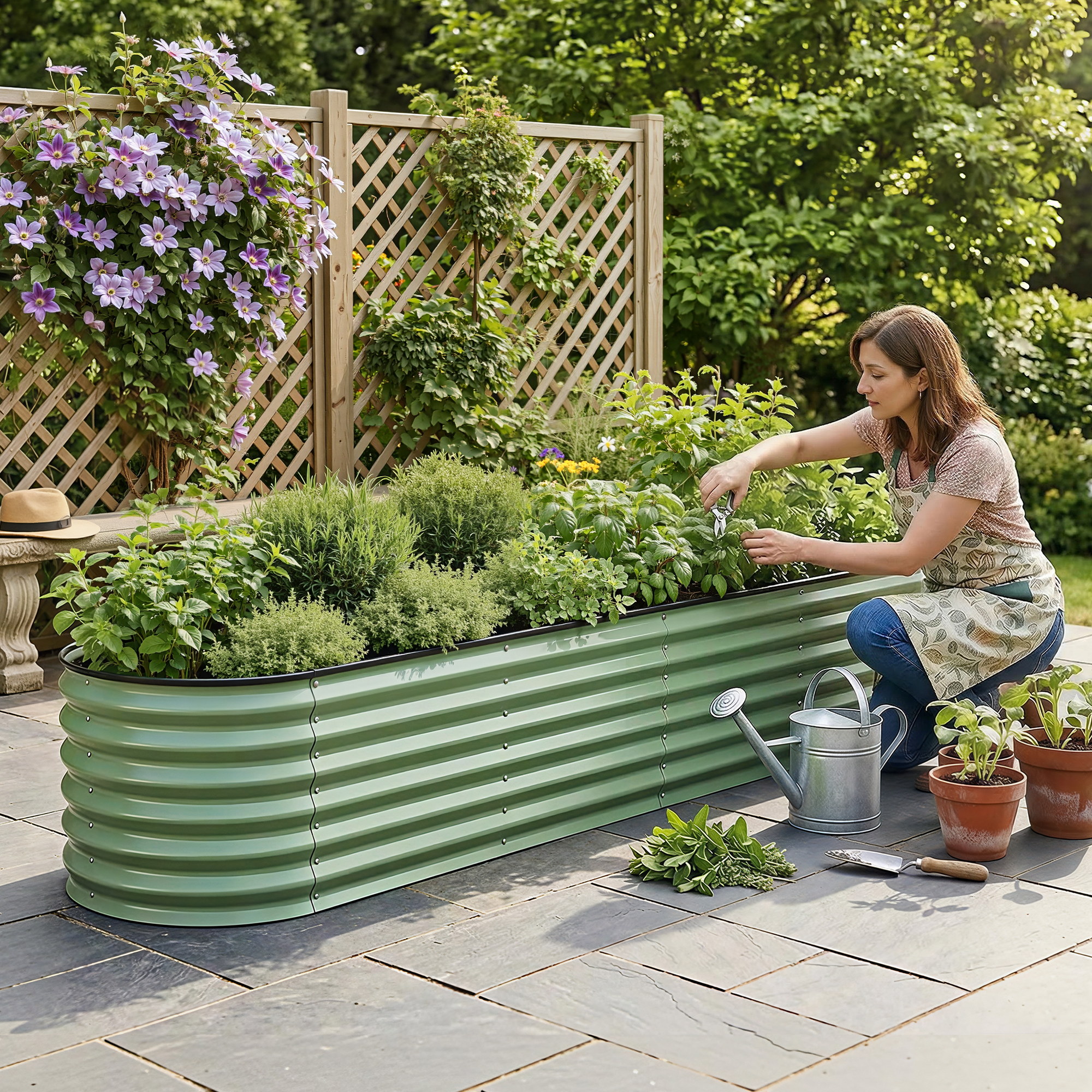 Green Fingers Oval Raised Garden Bed Galvanised Planter Box Rust Resistant 240x60x45cm Green - Image 5