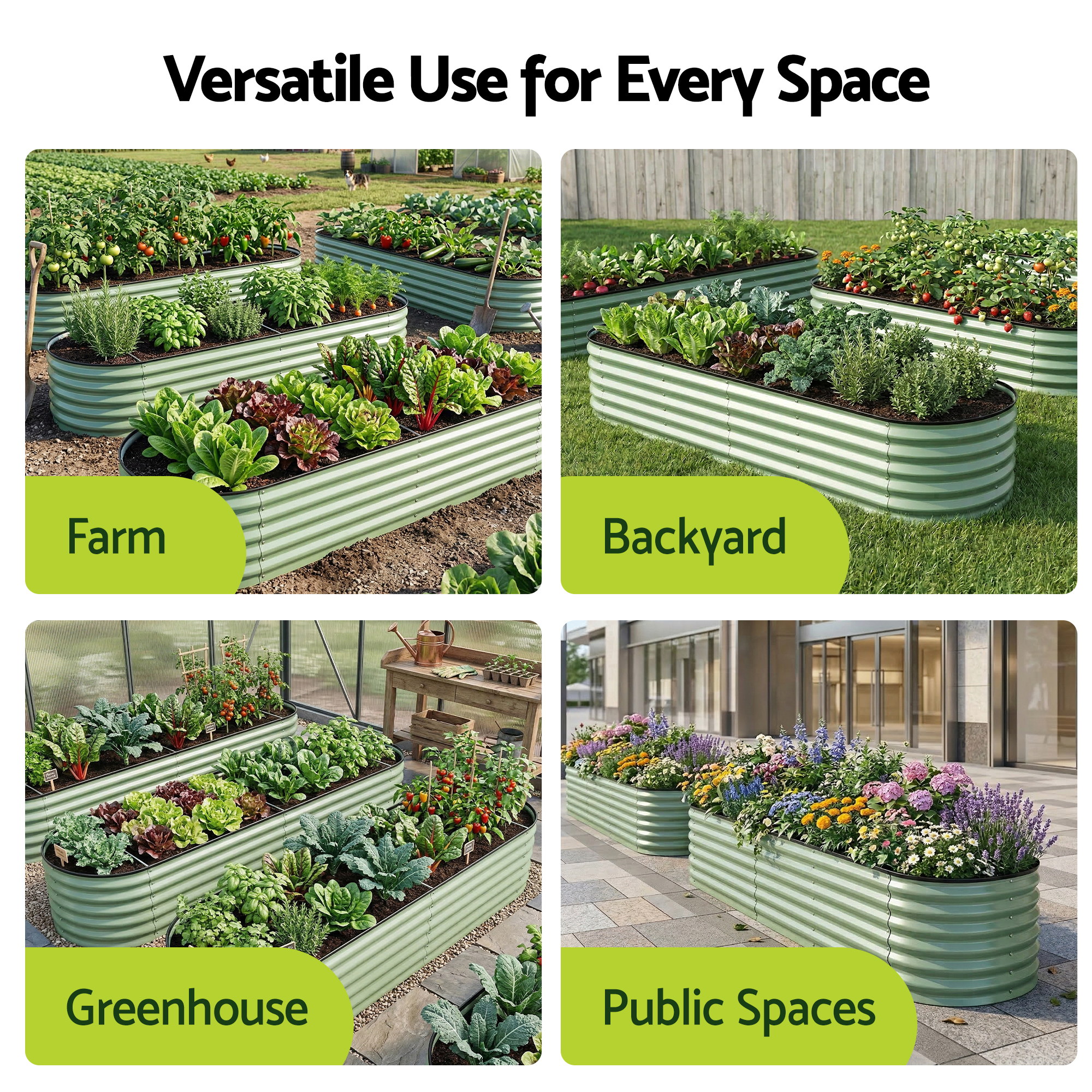 Green Fingers Oval Raised Garden Bed Galvanised Planter Box Rust Resistant 240x60x45cm Green - Image 6