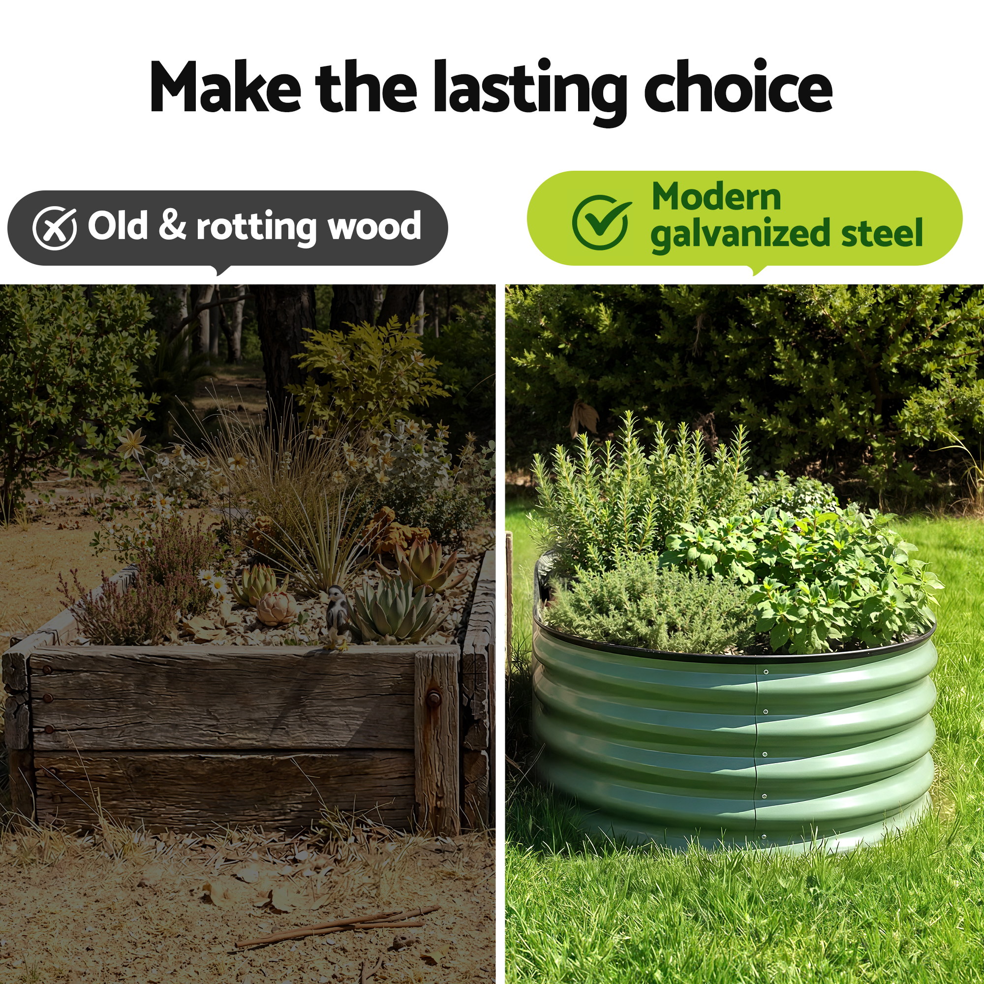 Green Fingers Oval Raised Garden Bed Galvanised Planter Box Rust Resistant 240x60x45cm Green - Image 7